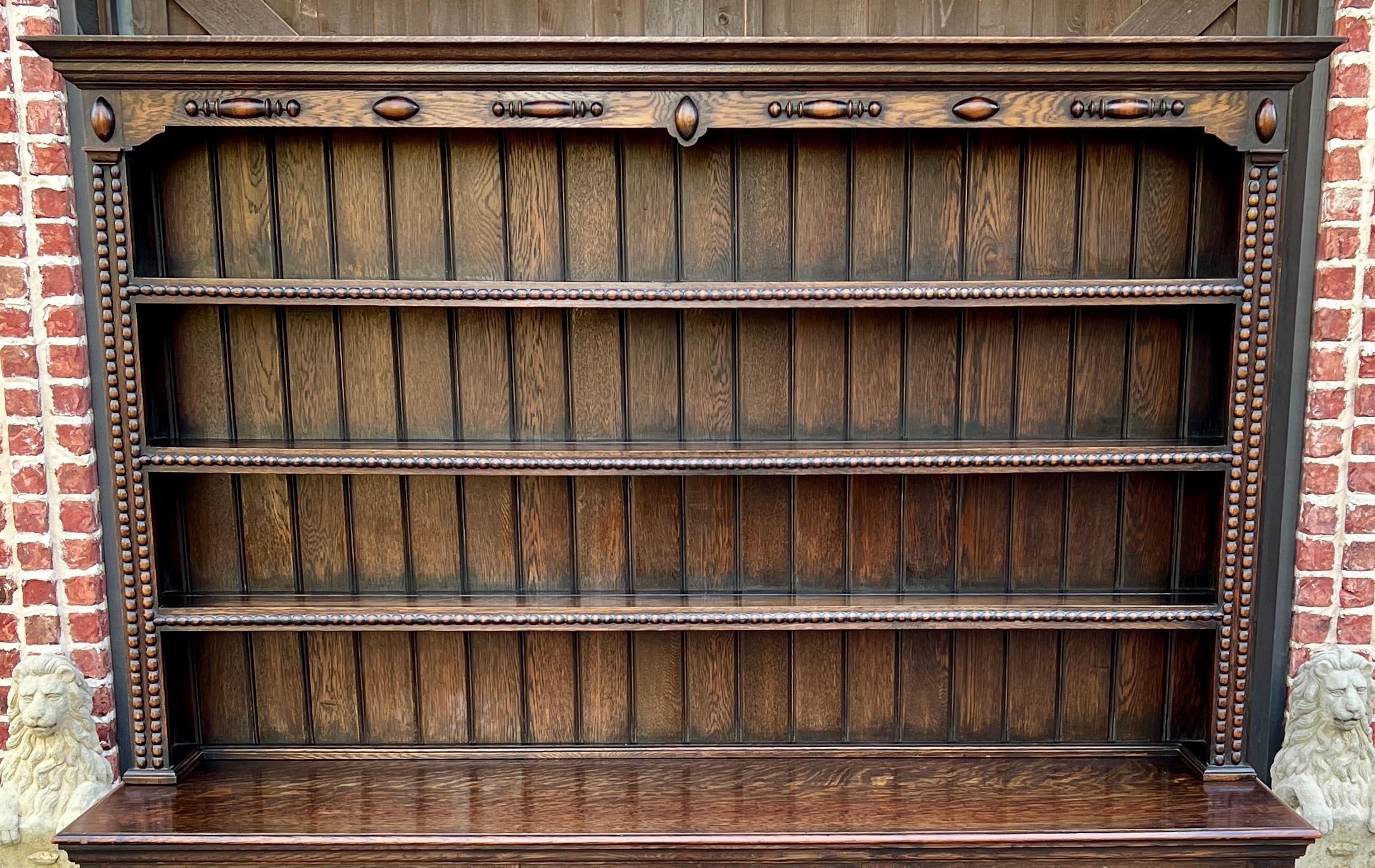 Antique English Jacobean Oak Welsh Plate Dresser Sideboard Server c. 1900 3