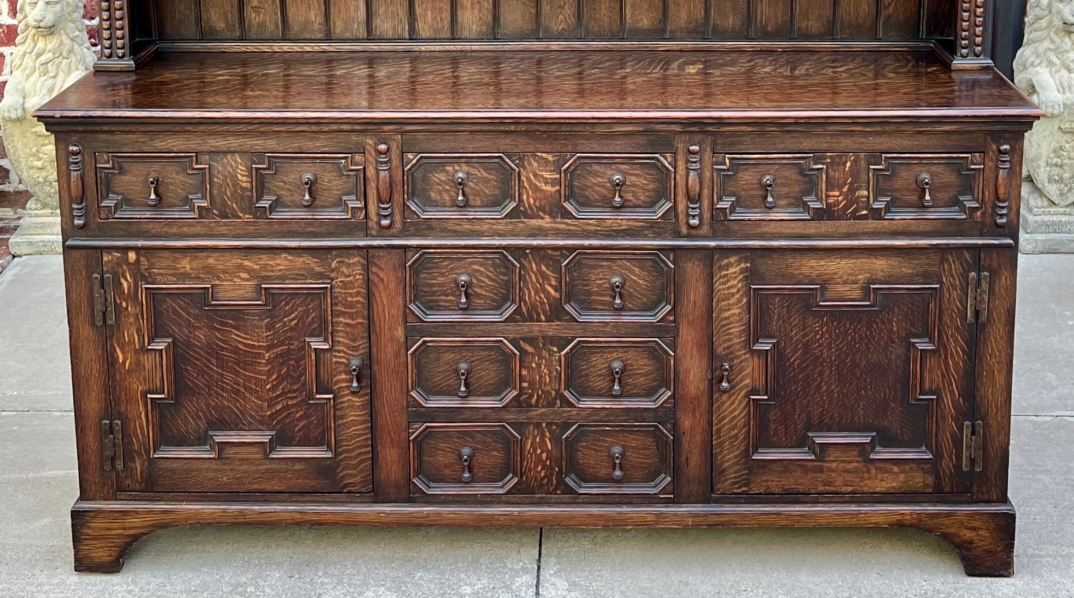 Antique English Jacobean Oak Welsh Plate Dresser Sideboard Server c. 1900 4