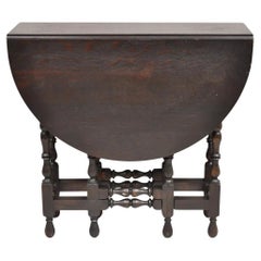 Antique English Jacobean Oak Wood Barley Twist Small Oval Drop Leaf Table