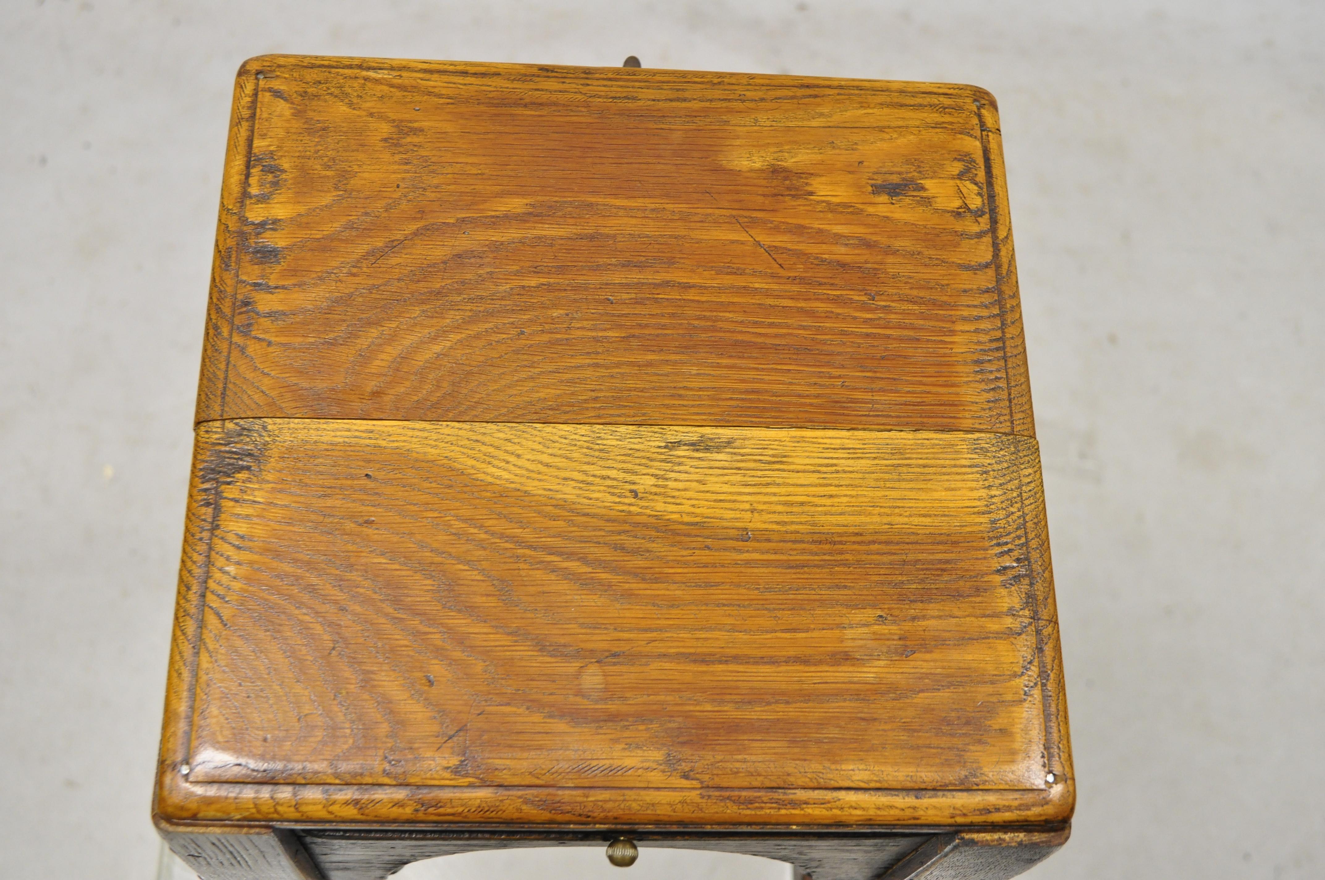Cherry English Jacobean Oak Wood Small Accent Side Table with 4 Pullout Surfaces