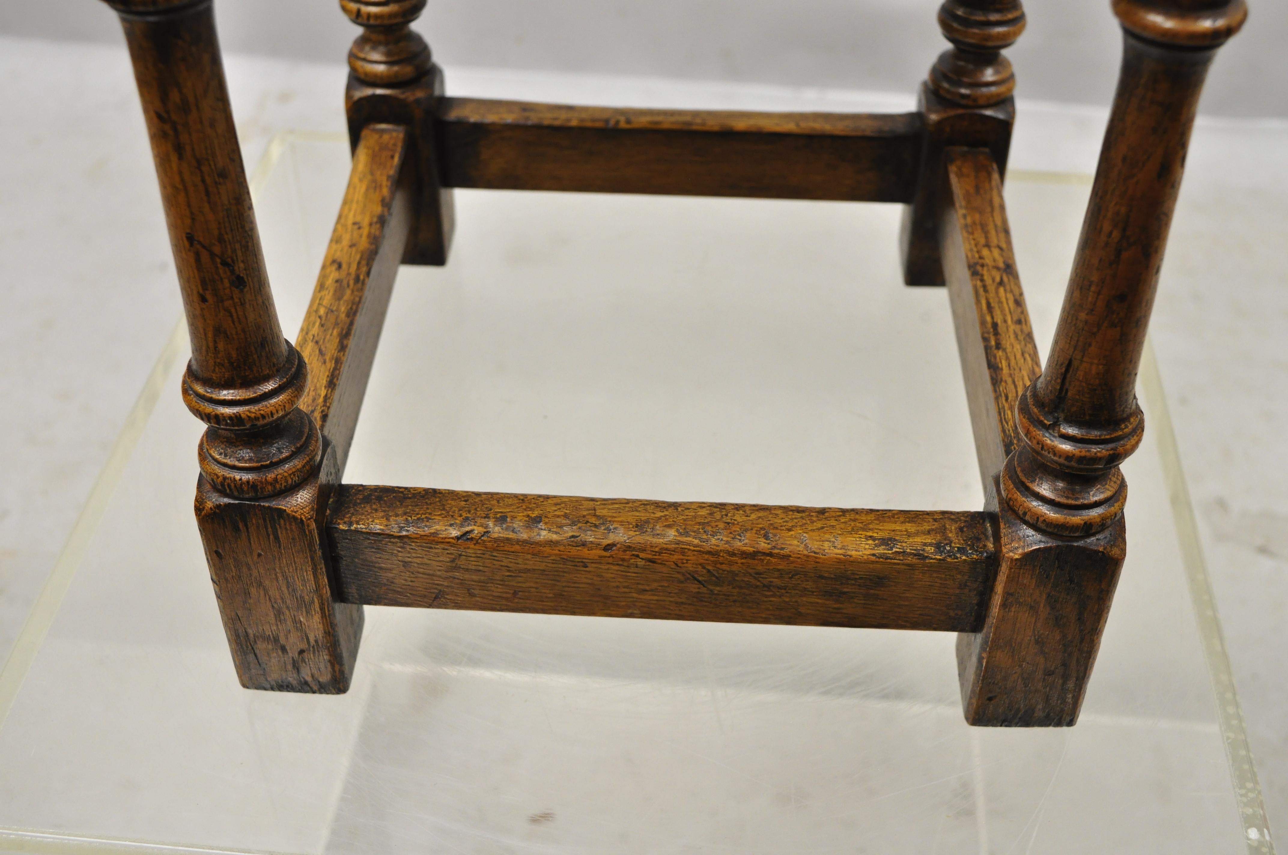 English Jacobean Oak Wood Small Accent Side Table with 4 Pullout Surfaces 2