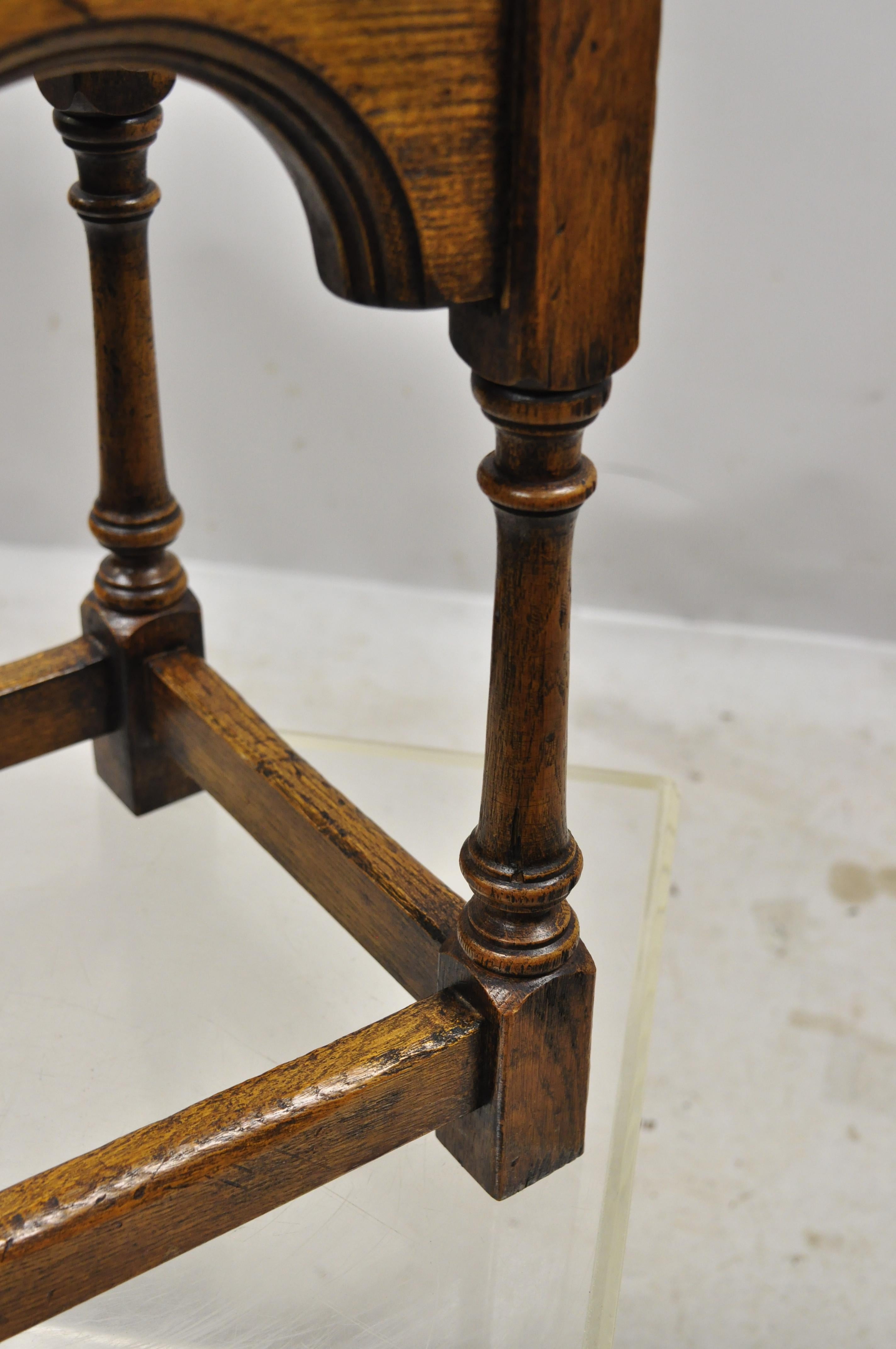 English Jacobean Oak Wood Small Accent Side Table with 4 Pullout Surfaces 3