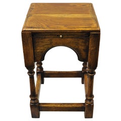 English Jacobean Oak Wood Small Accent Side Table with 4 Pullout Surfaces