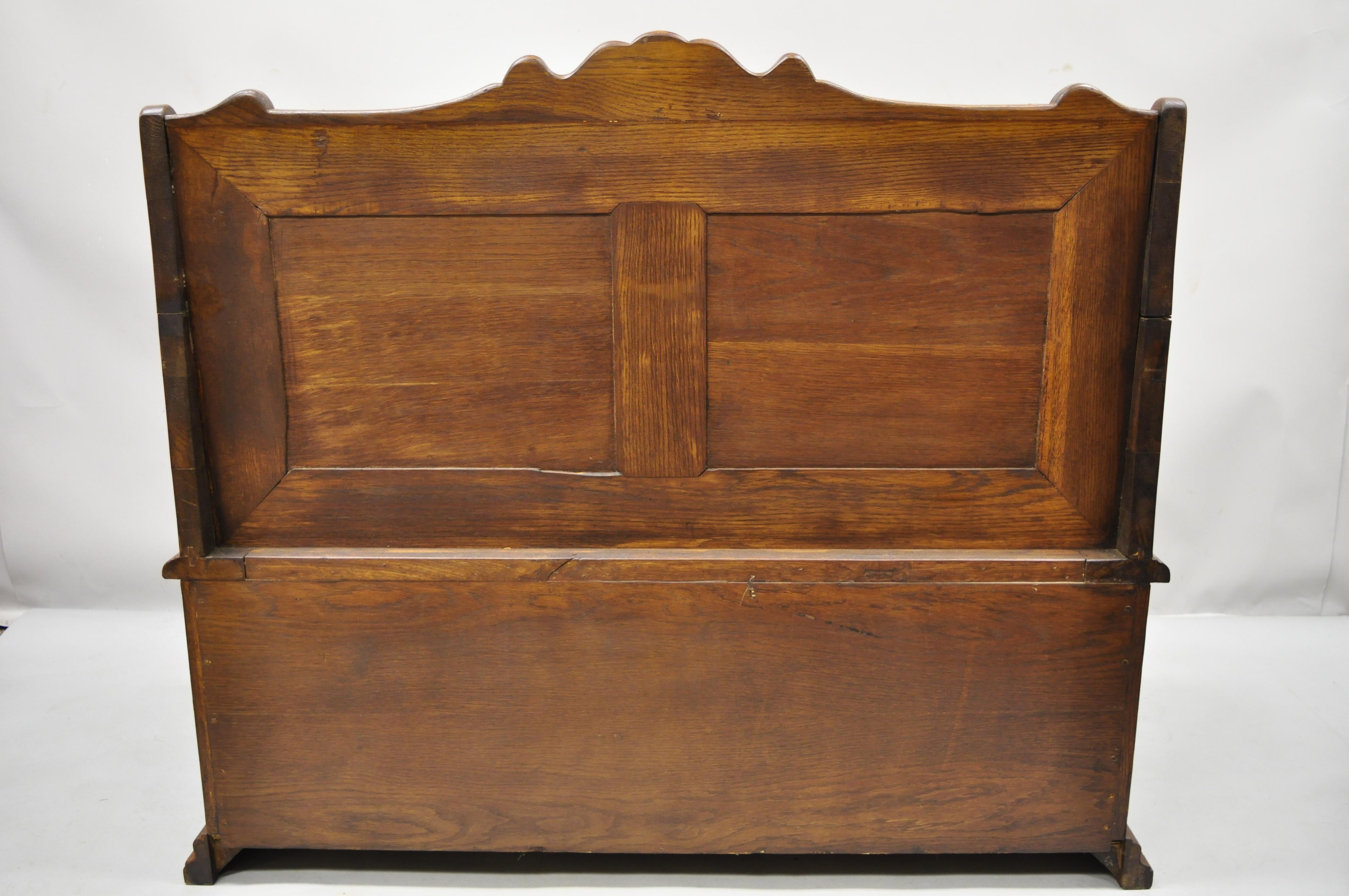 Antique English Jacobean Renaissance Revival Oak Wood Pew Bench with Storage Lid 4