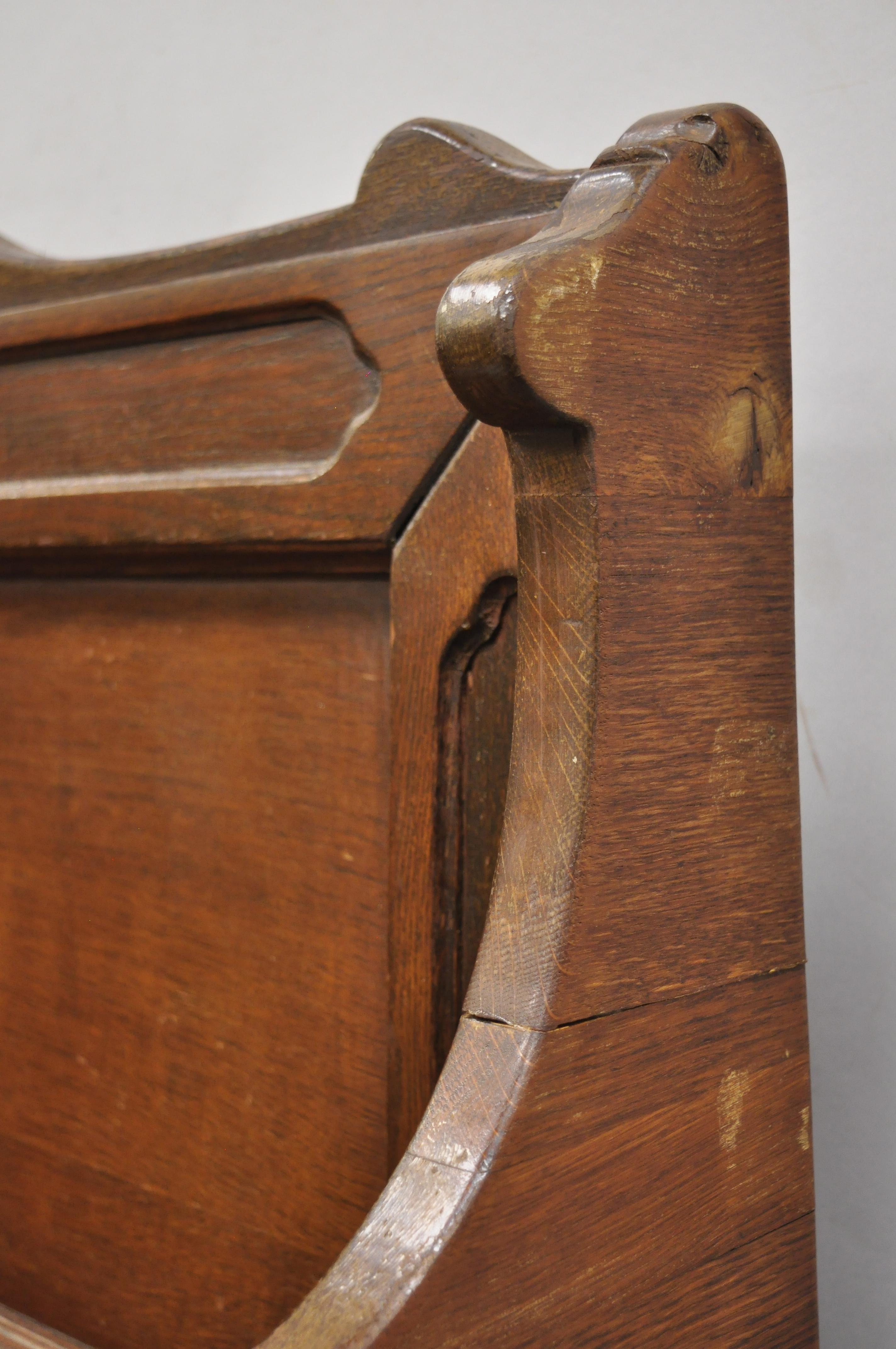 Antique English Jacobean Renaissance Revival Oak Wood Pew Bench with Storage Lid 3