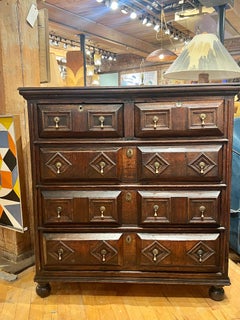 Antique English Jacobean Revival Chest of Drawers, Solid Oak, 1890
