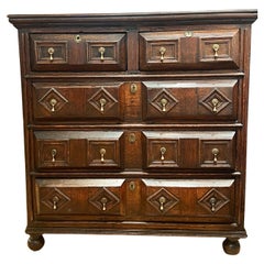 Antique English Jacobean Revival Chest of Drawers, Solid Oak, 1890