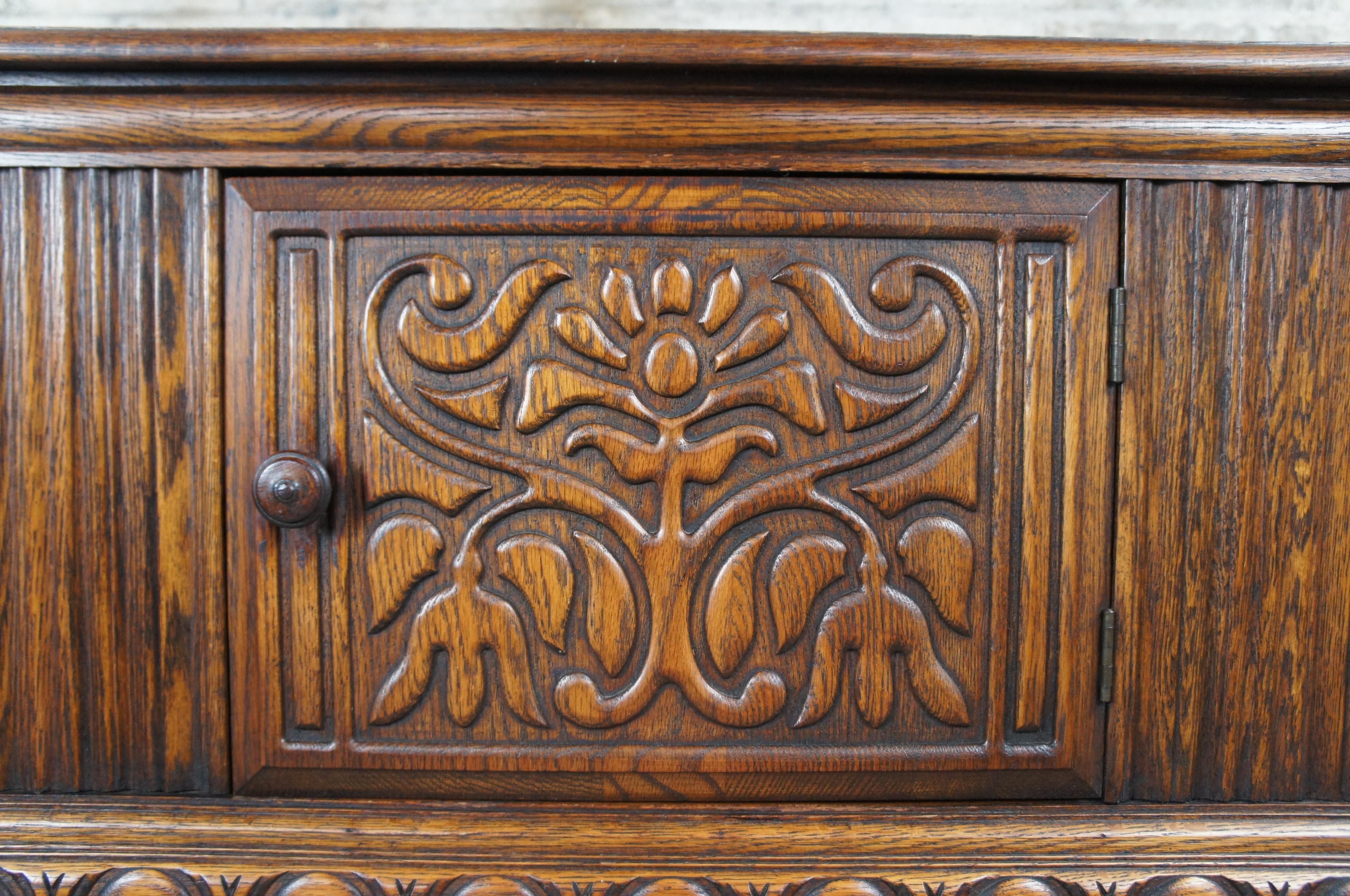 Antique English Jacobean Revival Oak Buffet Server Sideboard Console Drybar 2