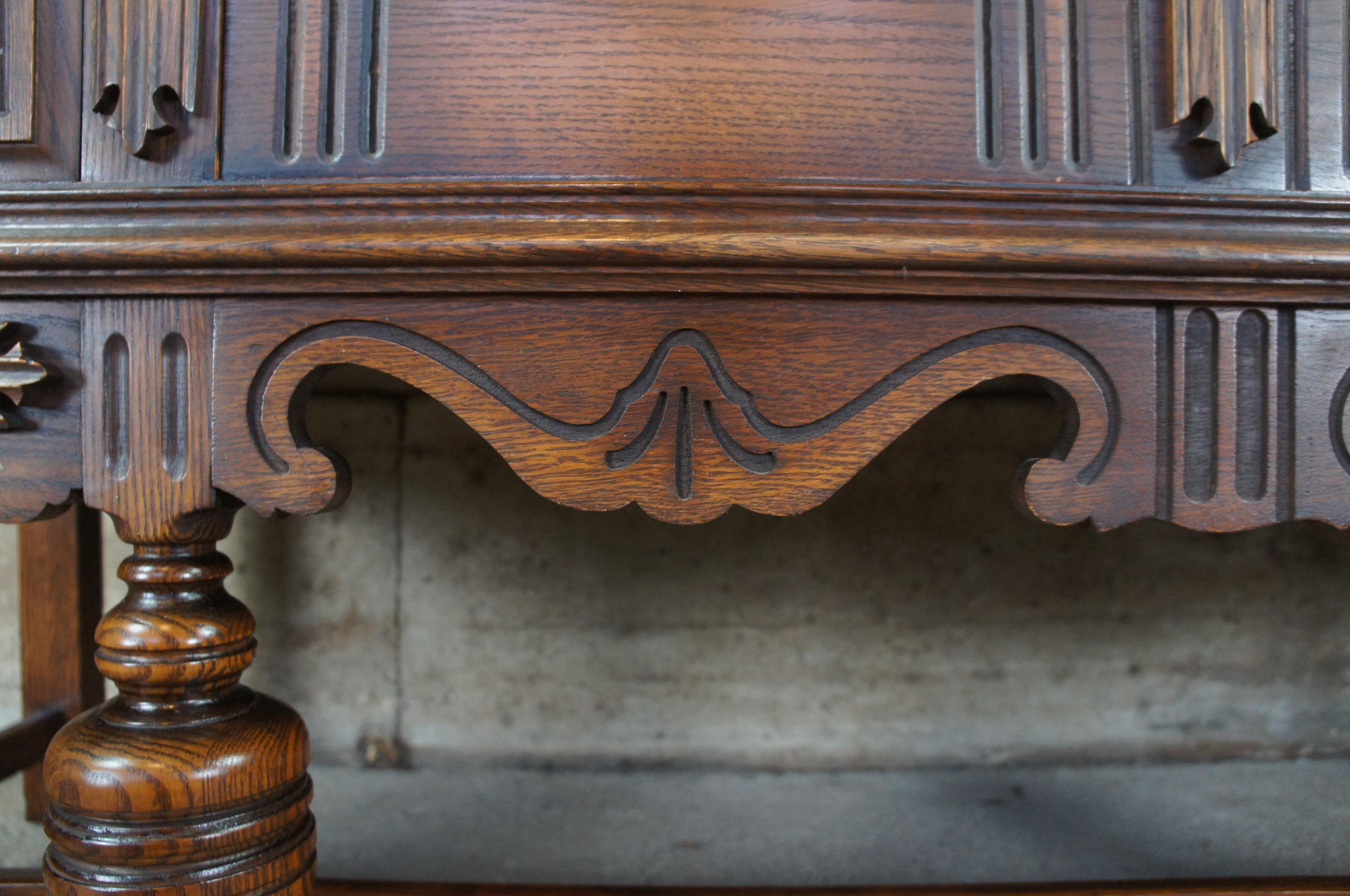 Antique English Jacobean Revival Oak Buffet Server Sideboard Credenza 2