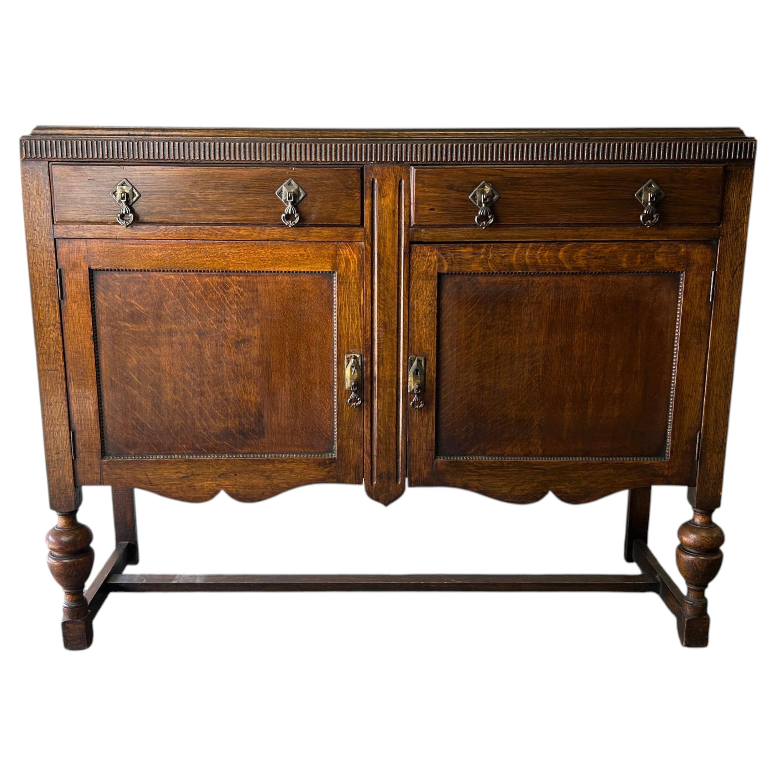 Antique English Jacobean Revival Oak Buffet Sideboard 1925–1935