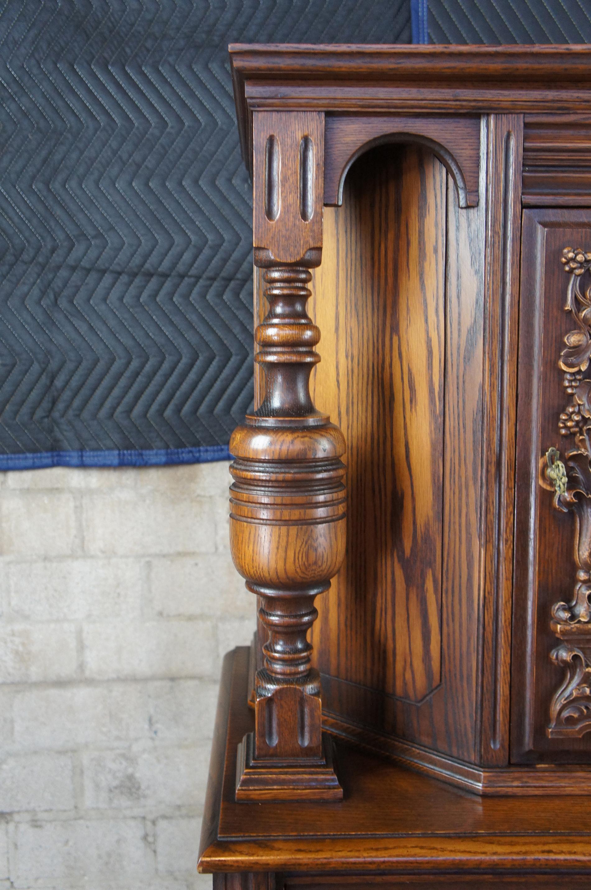 20th Century Antique English Jacobean Revival Oak Court Cupboard China Cabinet Hutch