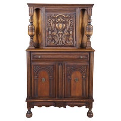 Antike englische Jacobean Revival Eiche Hof Schrank China Kabinett Hutch