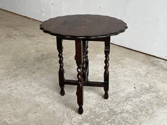Antique English Jacobean Revival Side Table, Barley Twist & Pie Crust, c.1920
