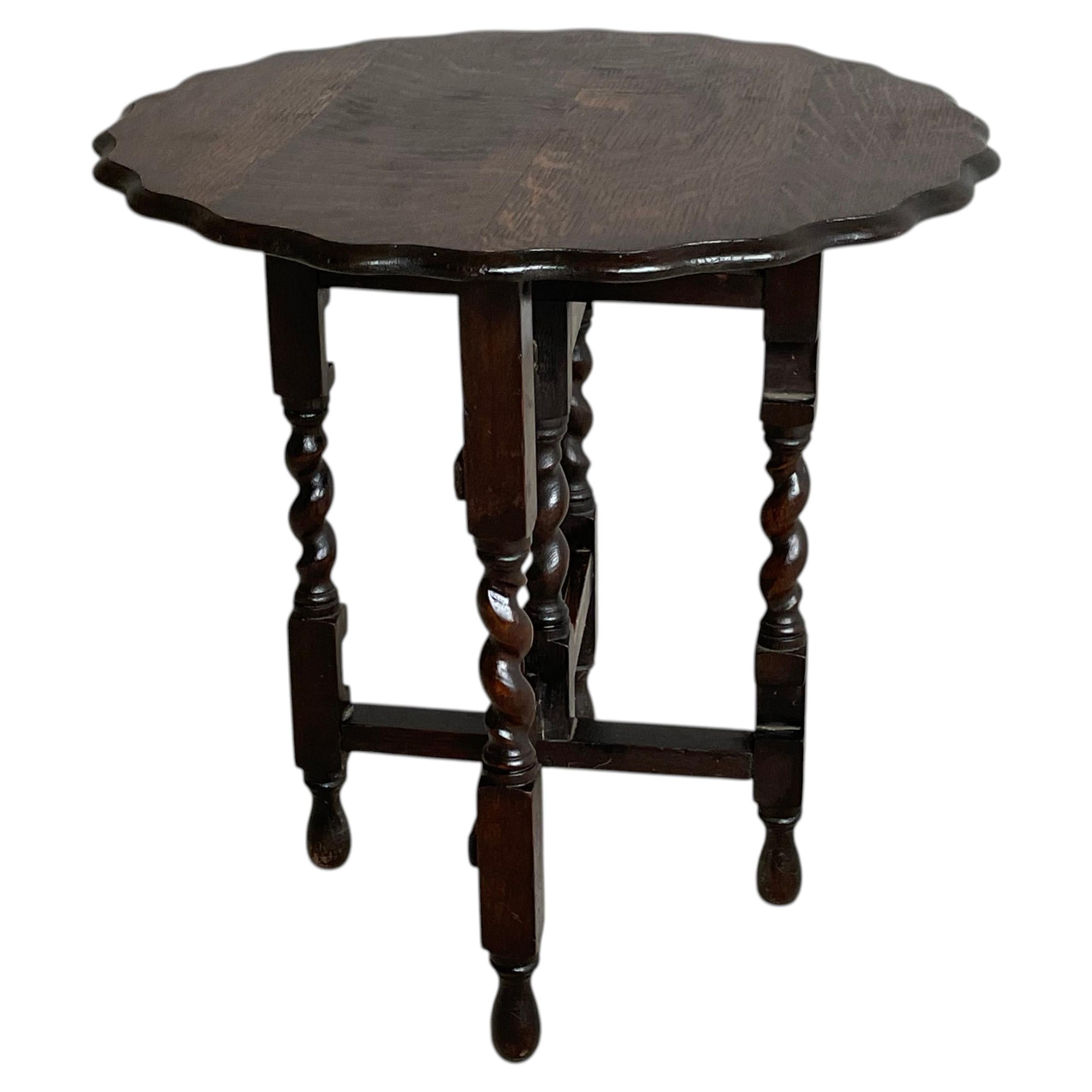 Antique English Jacobean Revival Side Table, Barley Twist & Pie Crust, c.1920