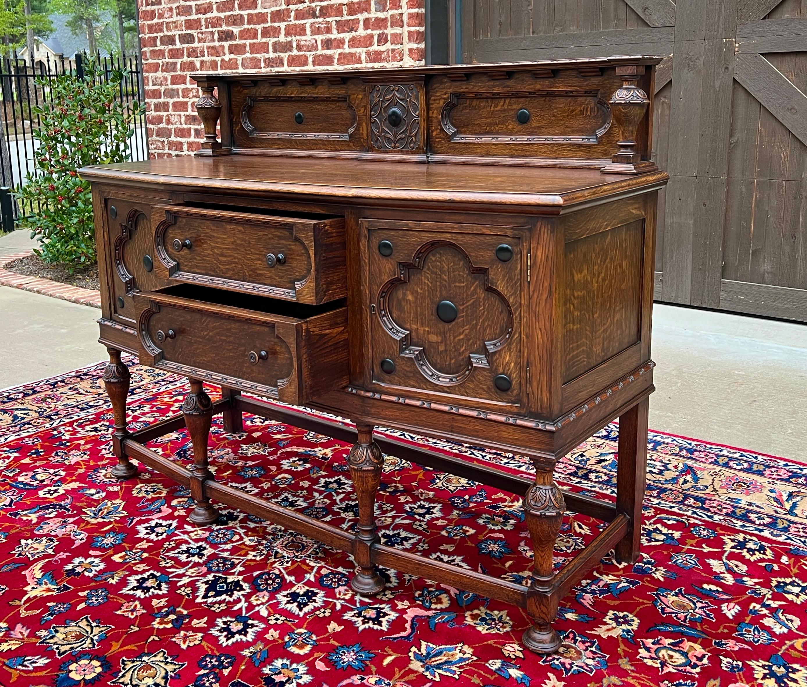 Antique English Jacobean Sideboard Server Buffet Bow Front Carved Oak c. 1920s 3