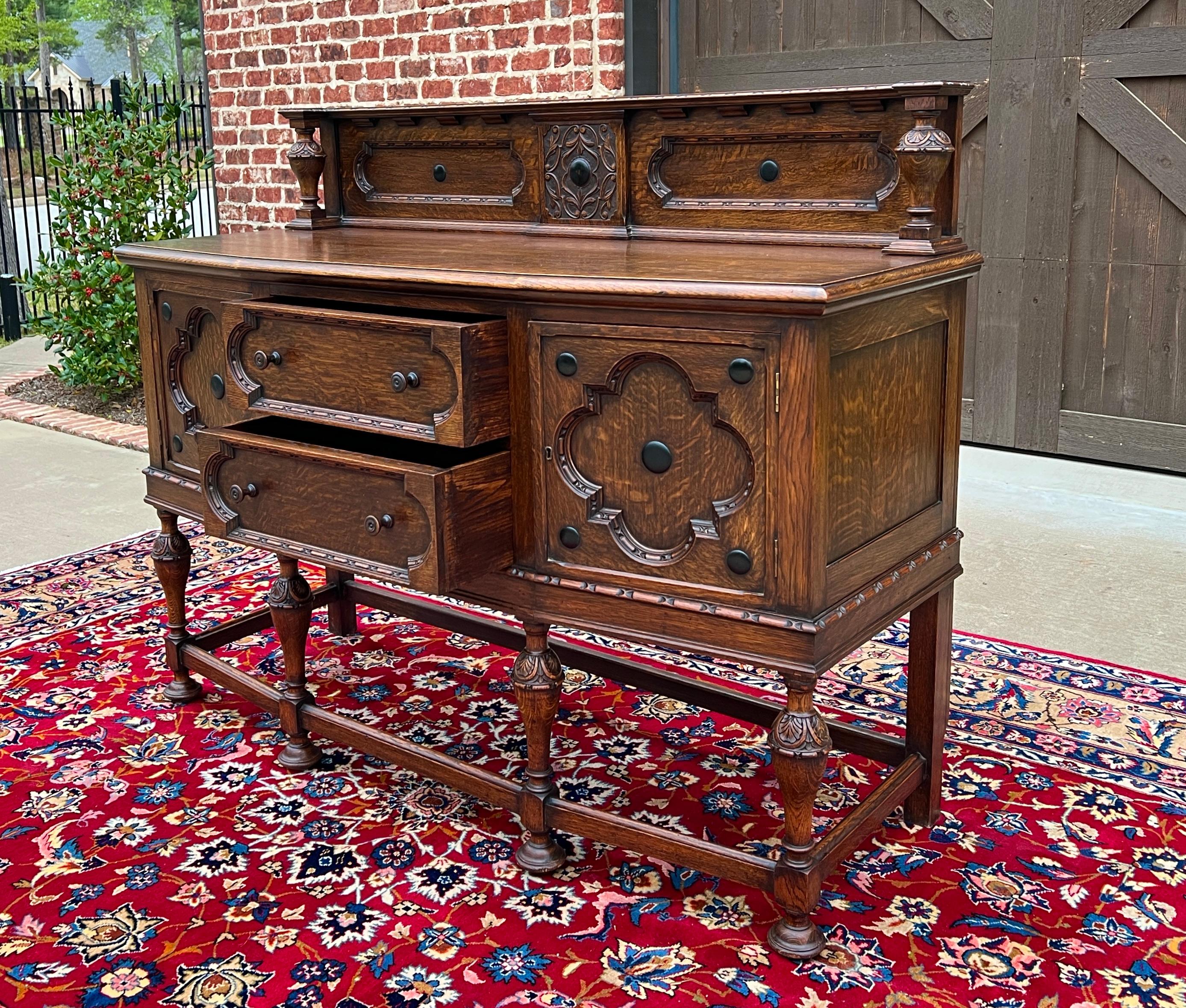 Antique English Jacobean Sideboard Server Buffet Bow Front Carved Oak c. 1920s 4