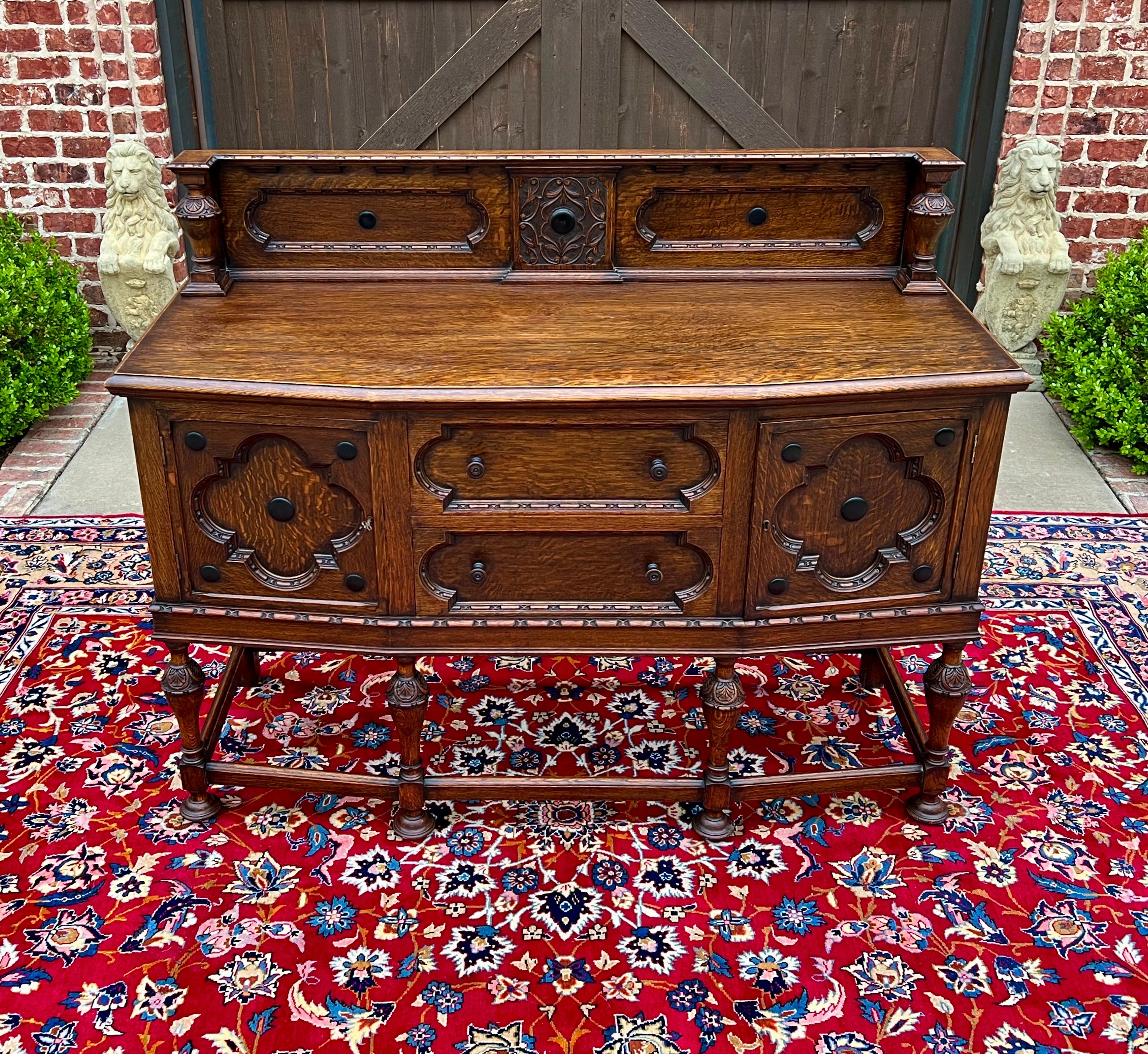 Antique English Jacobean Sideboard Server Buffet Bow Front Carved Oak c. 1920s 5