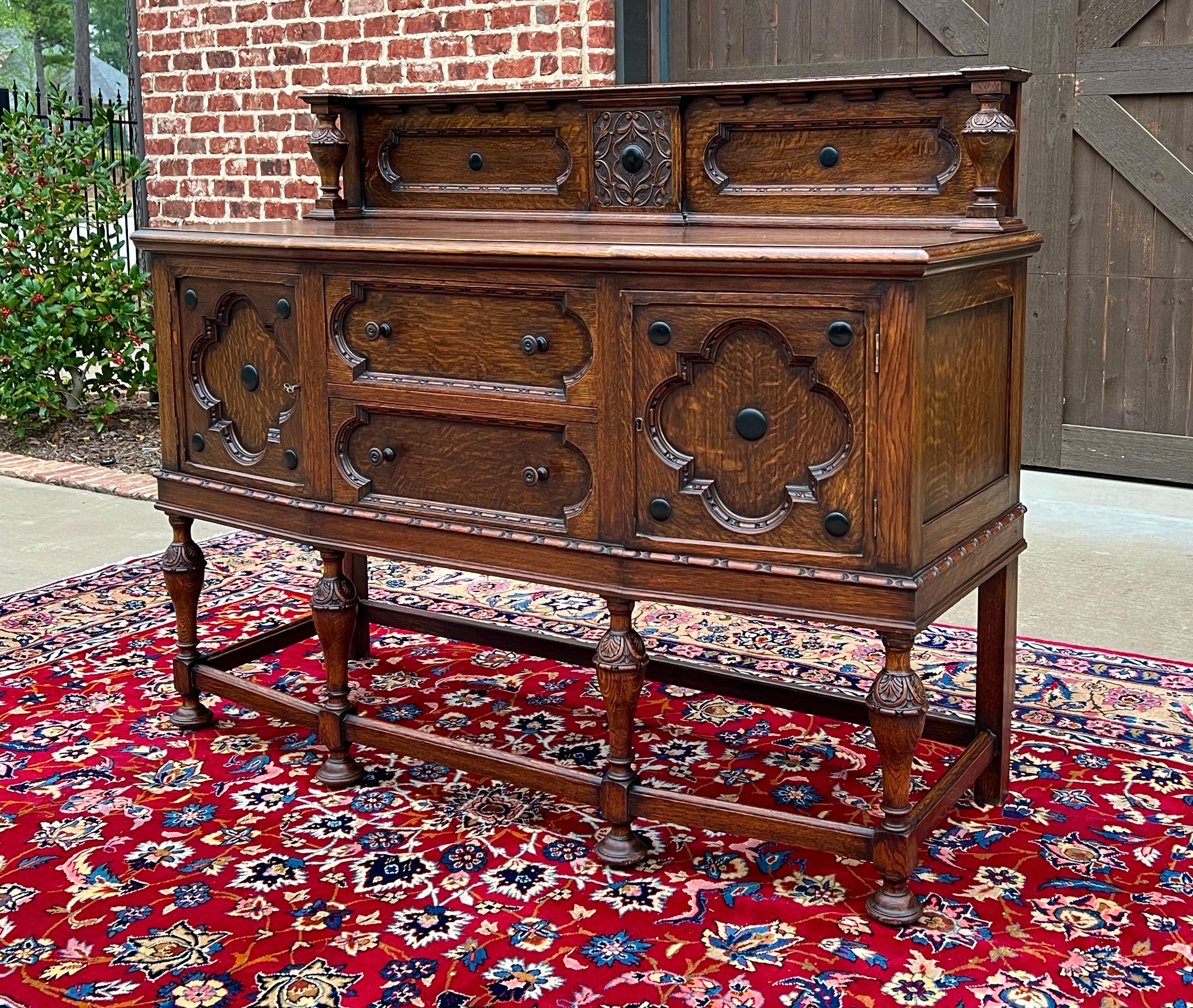 Antique English Jacobean Sideboard Server Buffet Bow Front Carved Oak c. 1920s 7