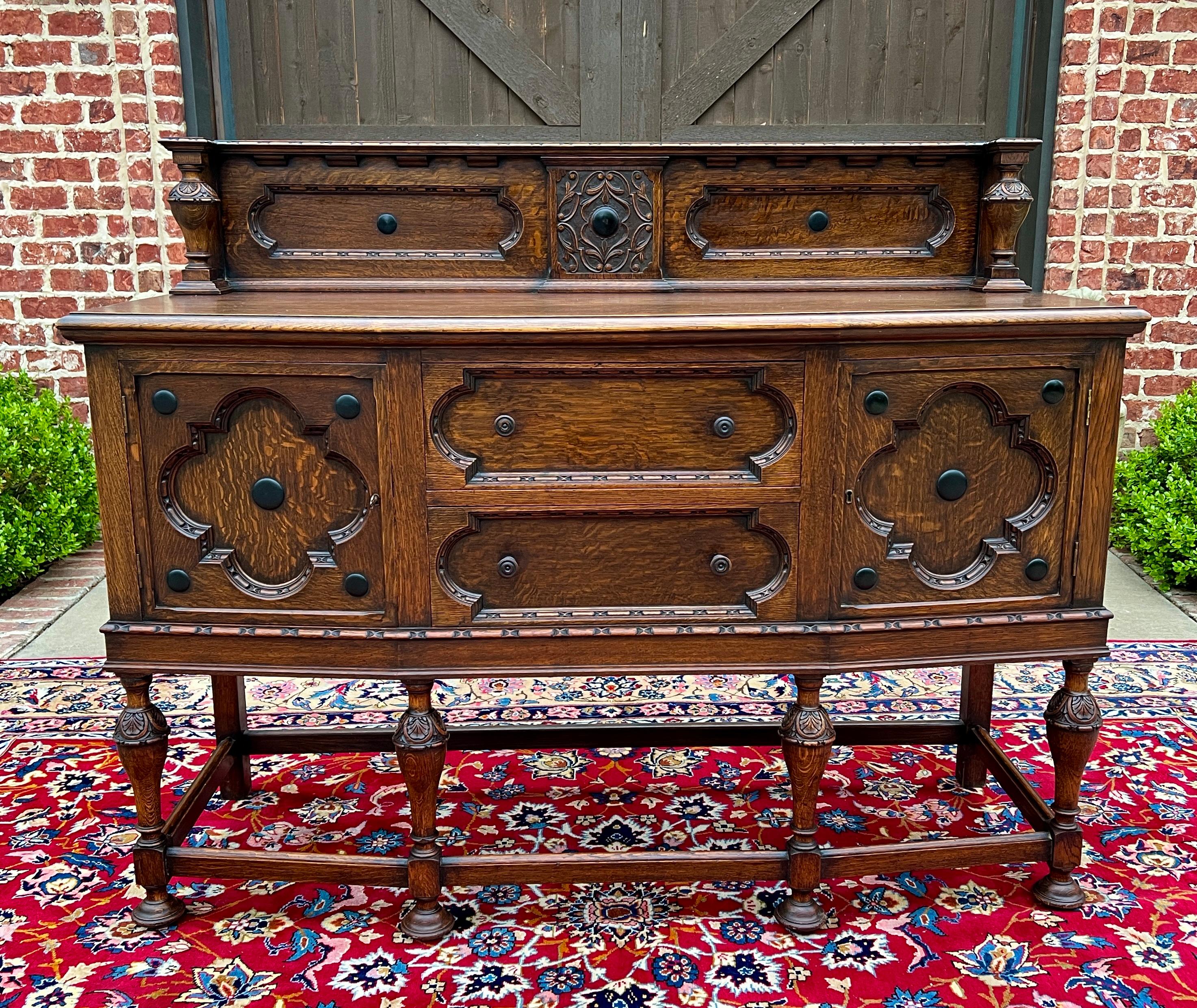     Charming LARGE Antique English Oak Jacobean Bow Front Sideboard, Server or Buffet 

    Felt-lined (original felt) silverware drawer and pullout cellarette~~2 large drawers (6.5