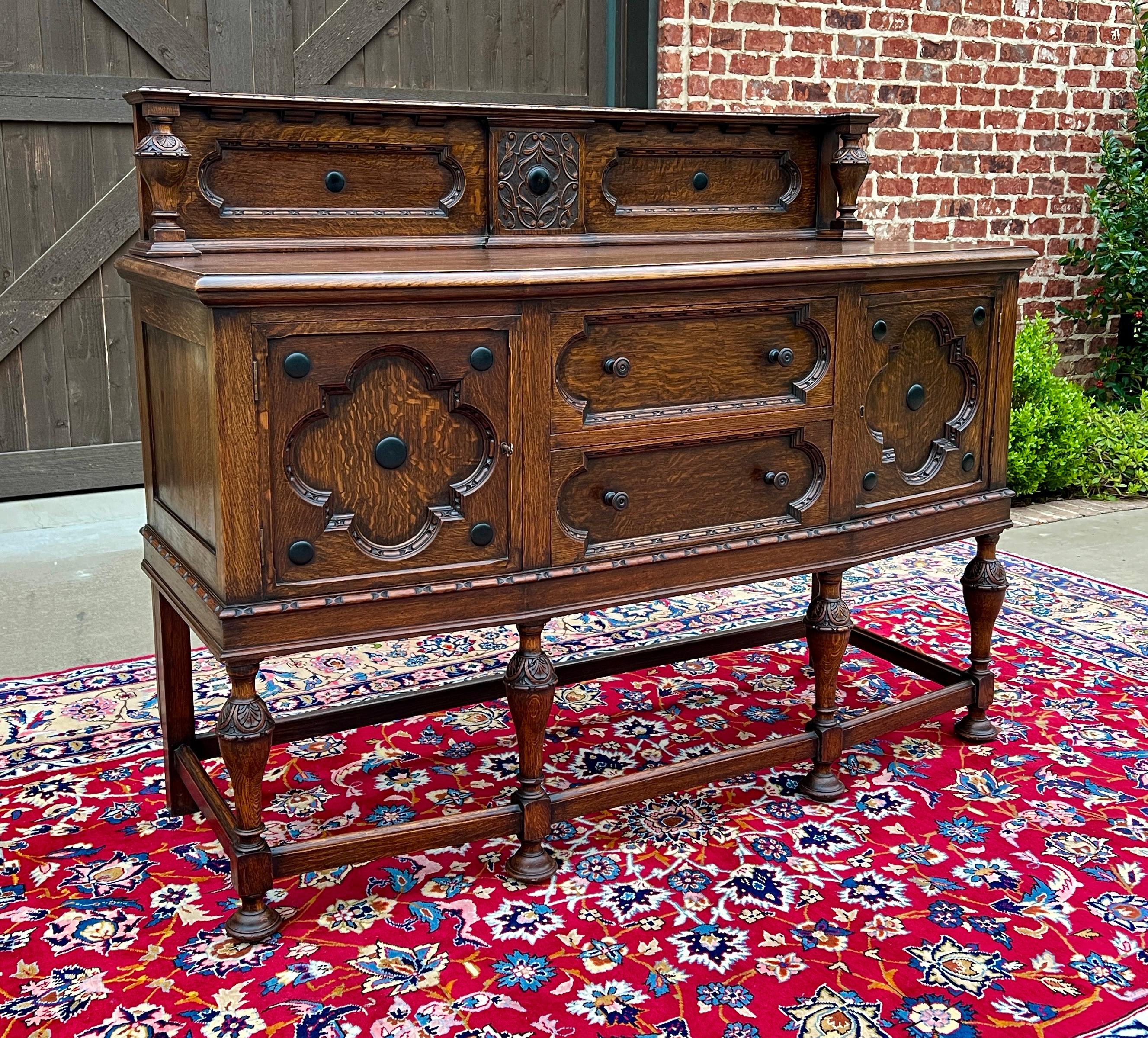 Early 20th Century Antique English Jacobean Sideboard Server Buffet Bow Front Carved Oak c. 1920s