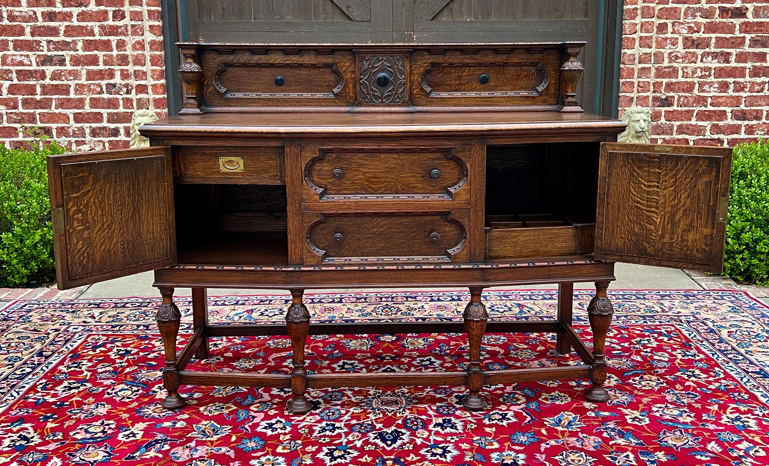 Early 20th Century Antique English Jacobean Sideboard Server Buffet Bow Front Carved Oak c. 1920s