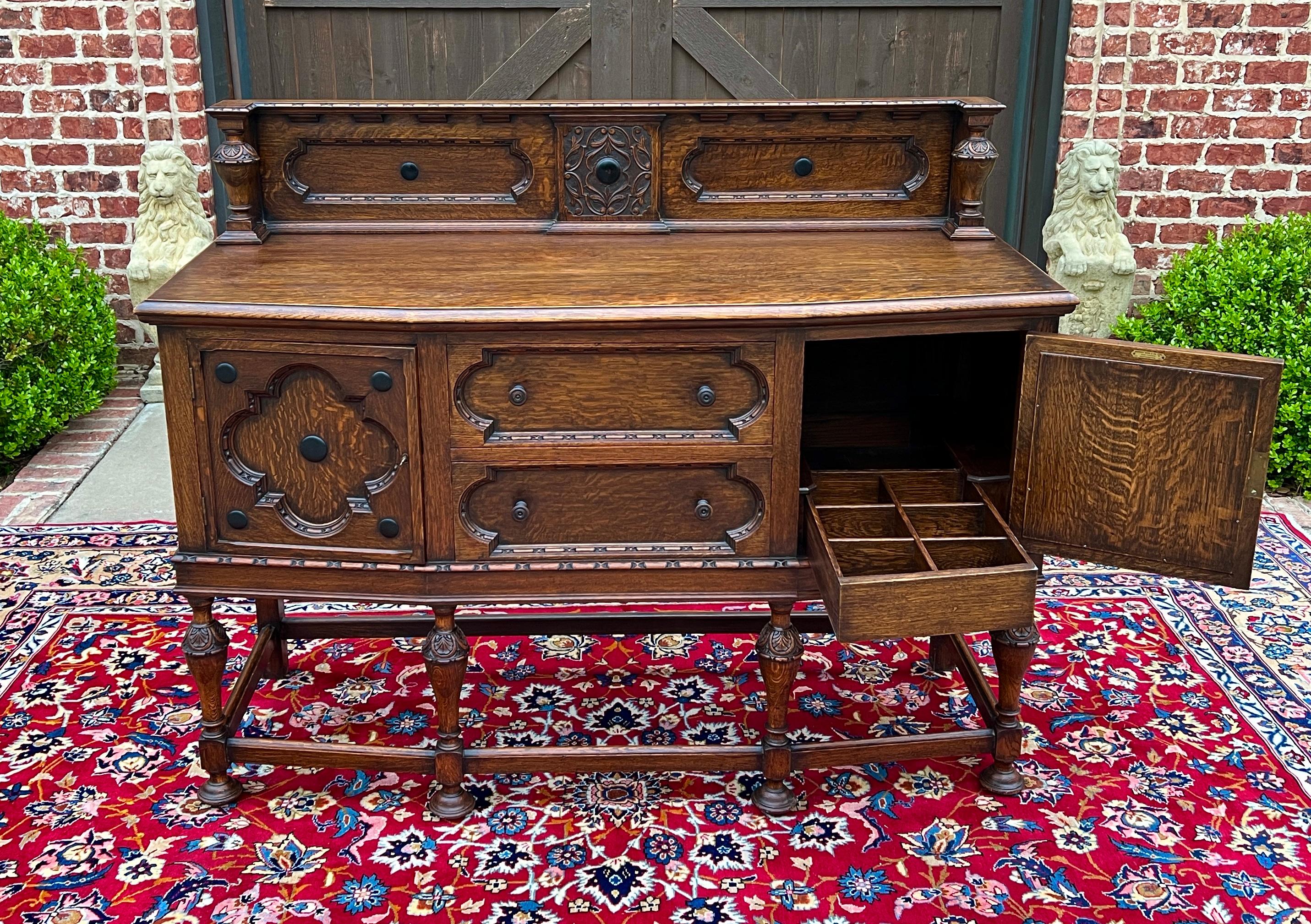Antique English Jacobean Sideboard Server Buffet Bow Front Carved Oak c. 1920s 1