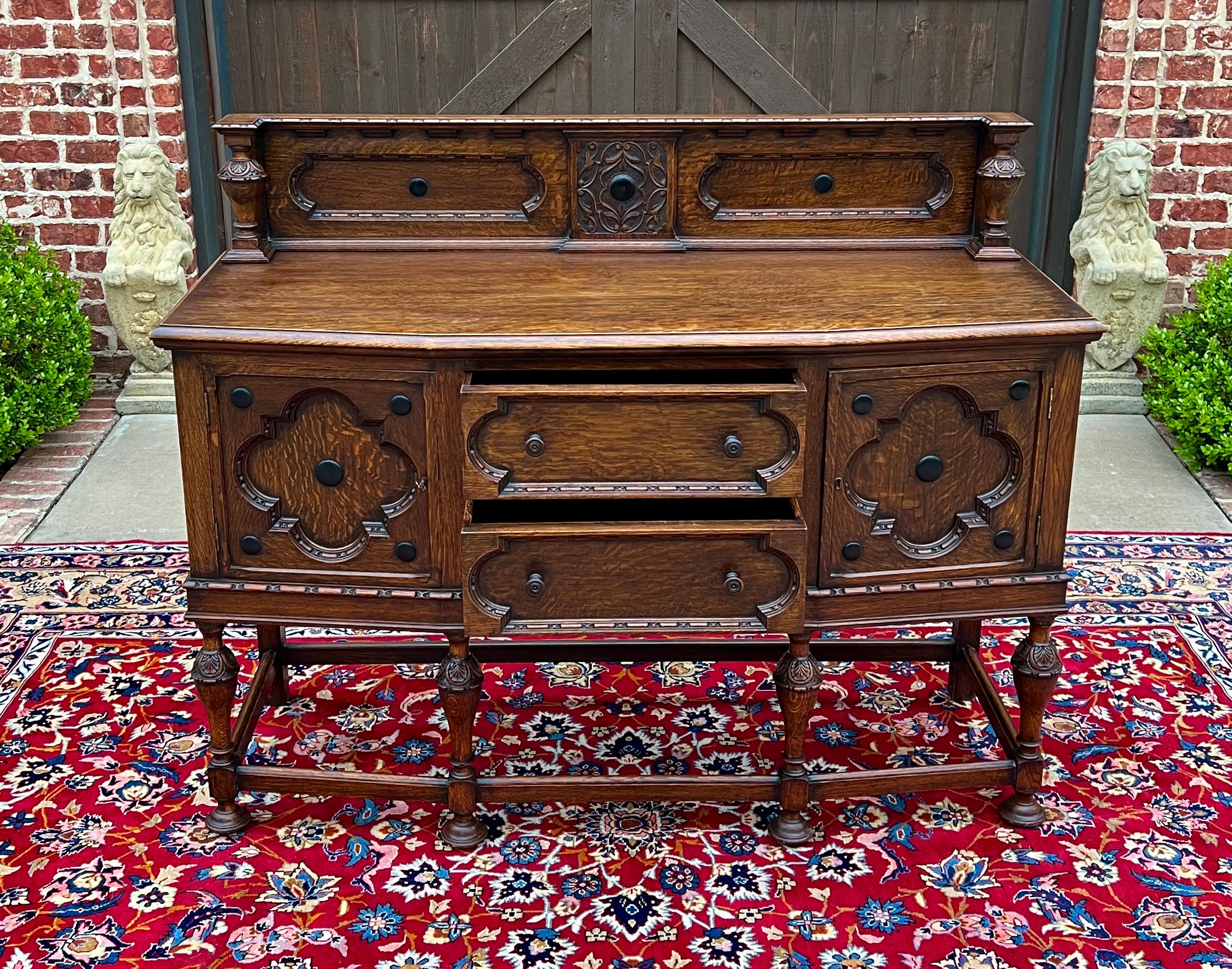 Antique English Jacobean Sideboard Server Buffet Bow Front Carved Oak c. 1920s 3