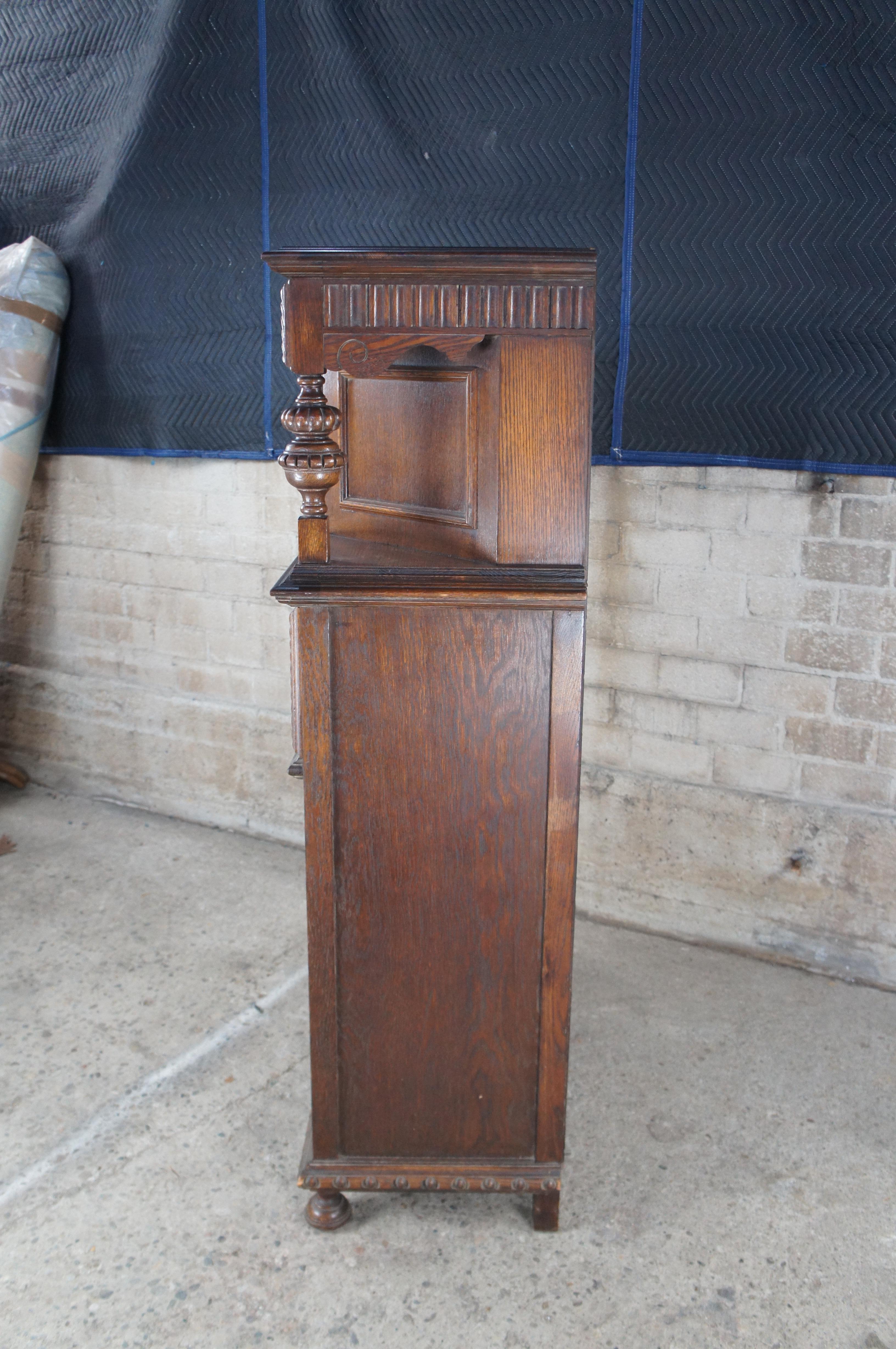 Antique English Jacobean Style Carved Oak Court Cupboard Hutch Sideboard Dry Bar For Sale 3