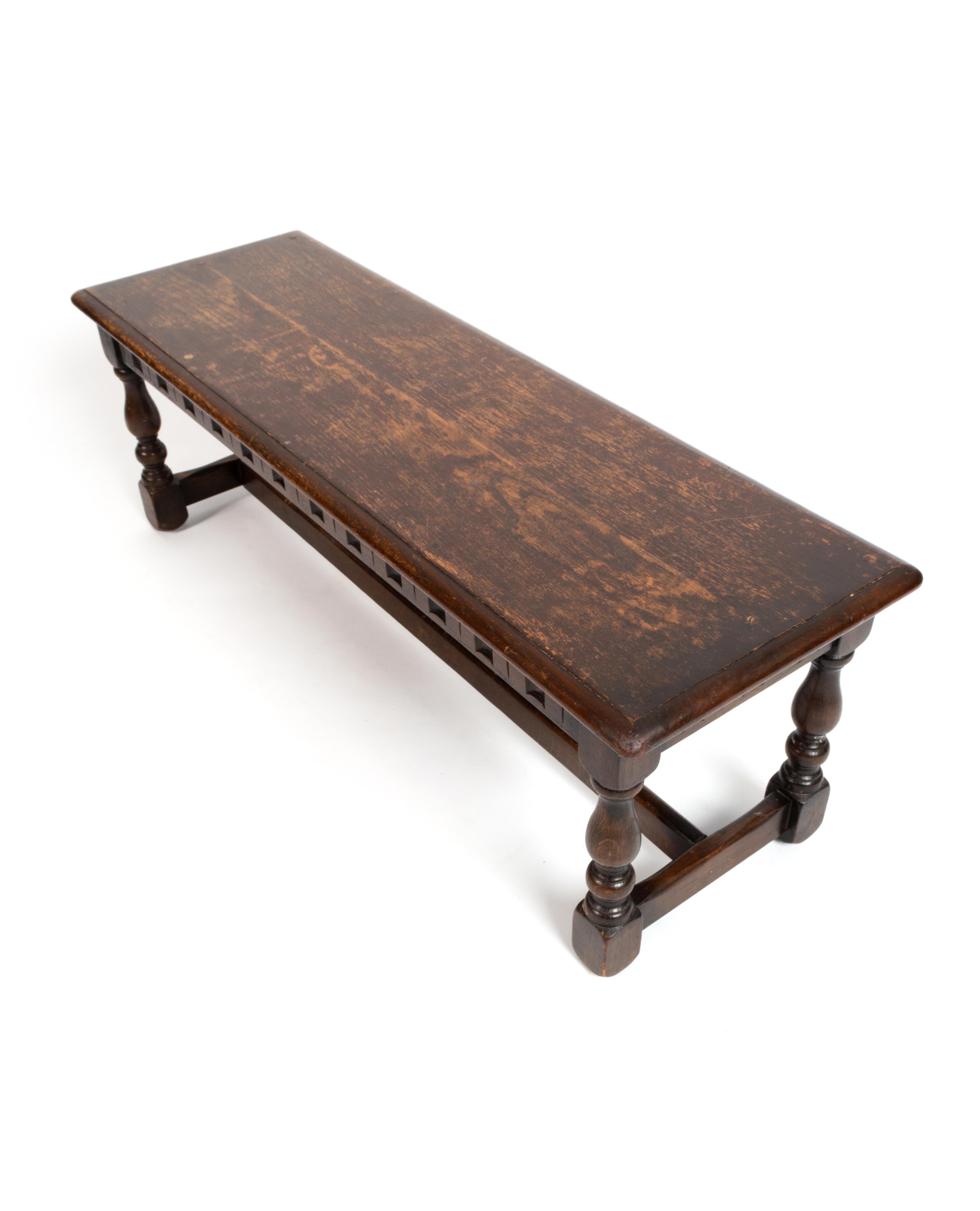 Antique English Jacobean Style Carved Oak Joint Bench Stool In Good Condition For Sale In London, GB