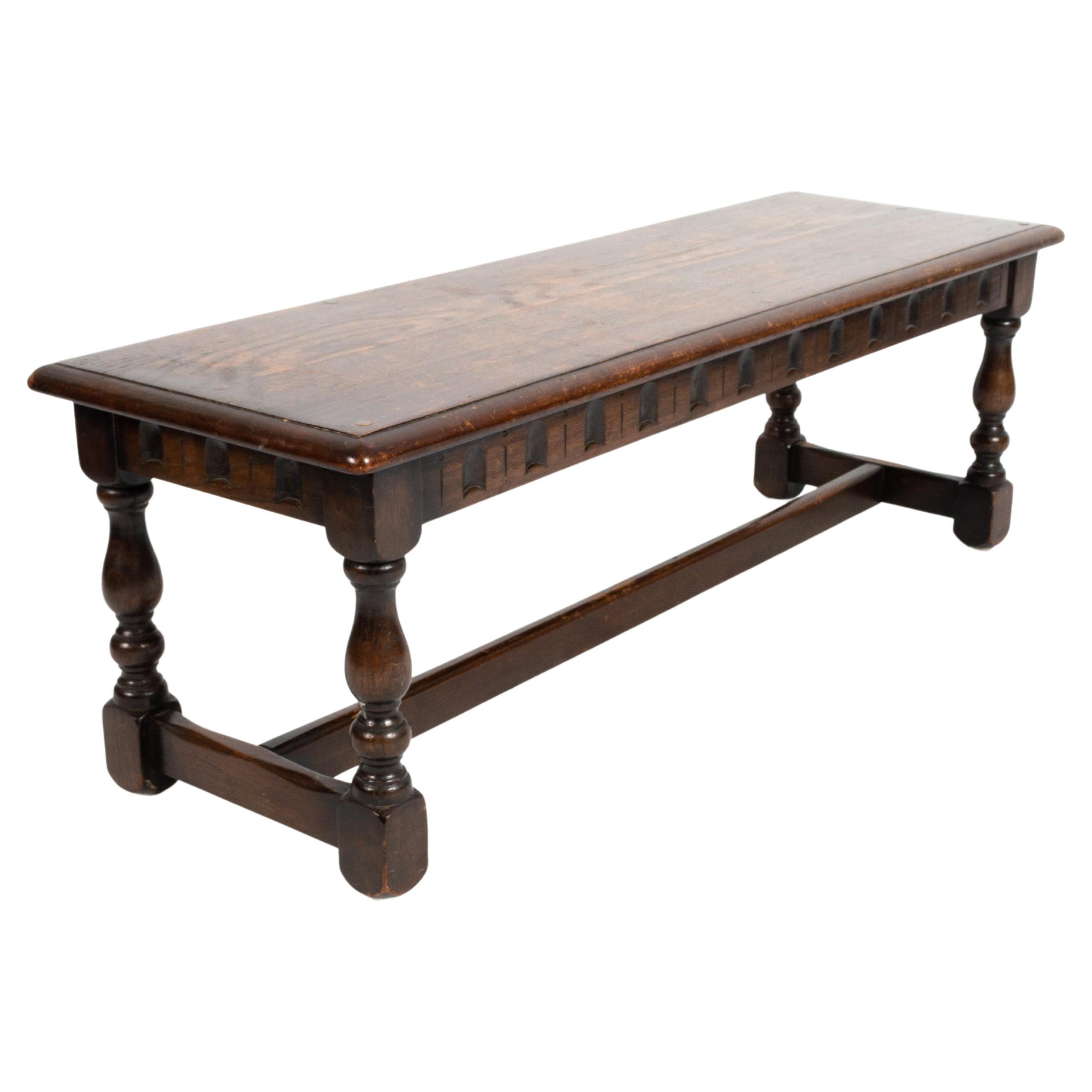 Antique English Jacobean Style Carved Oak Joint Bench Stool For Sale