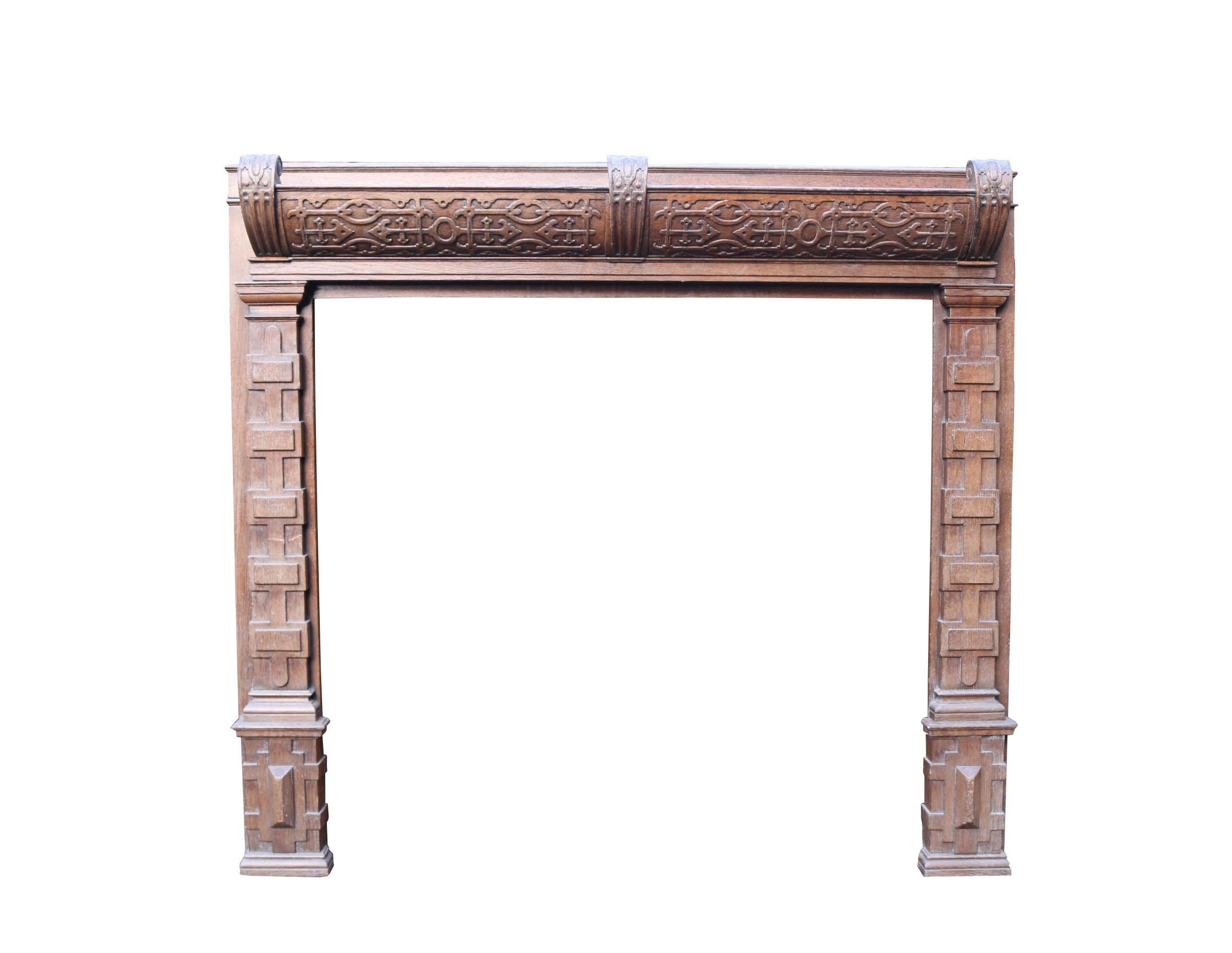 19th Century Antique English Jacobean Style Fire Mantel For Sale