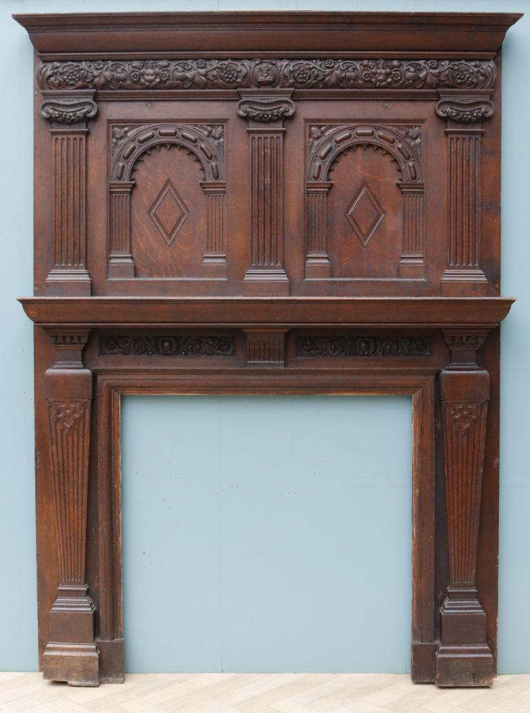 Hand-Carved Antique English Jacobean Style Mantel For Sale