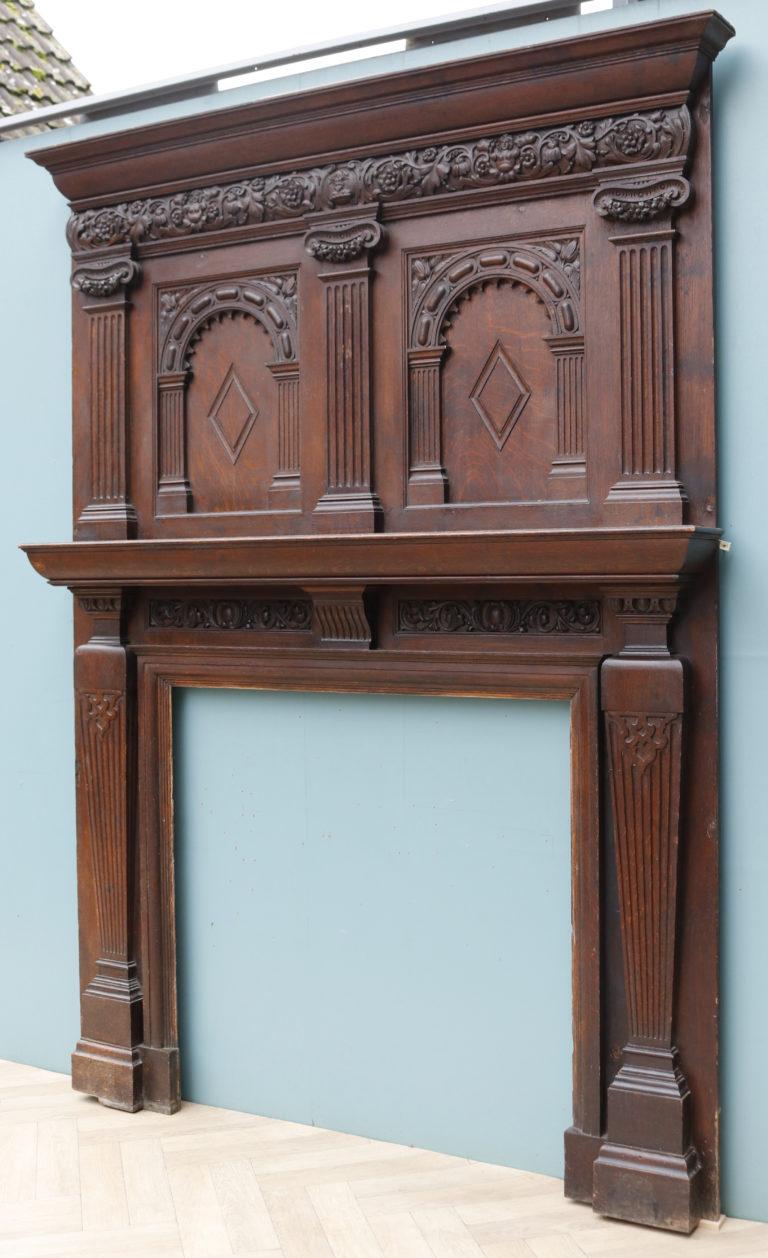 Hand-Carved Antique English Jacobean Style Mantel For Sale