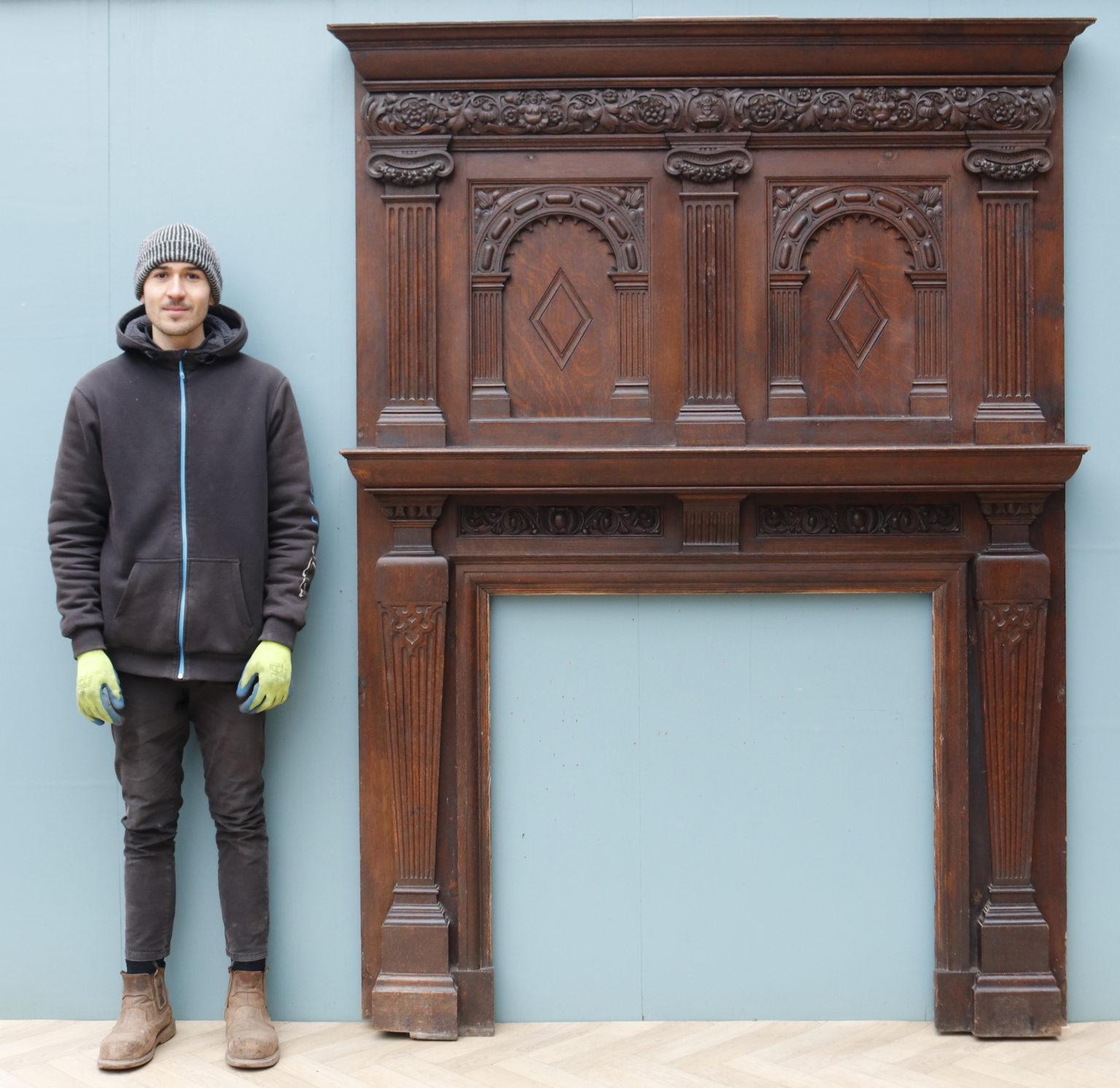 Oak Antique English Jacobean Style Mantel For Sale