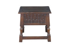 Antique English Jacobean Style Oak Carved Joint Stool Side End Table 18"