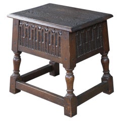 Antique English Jacobean Style Oak Carved Joint Stool Side End Table 18"
