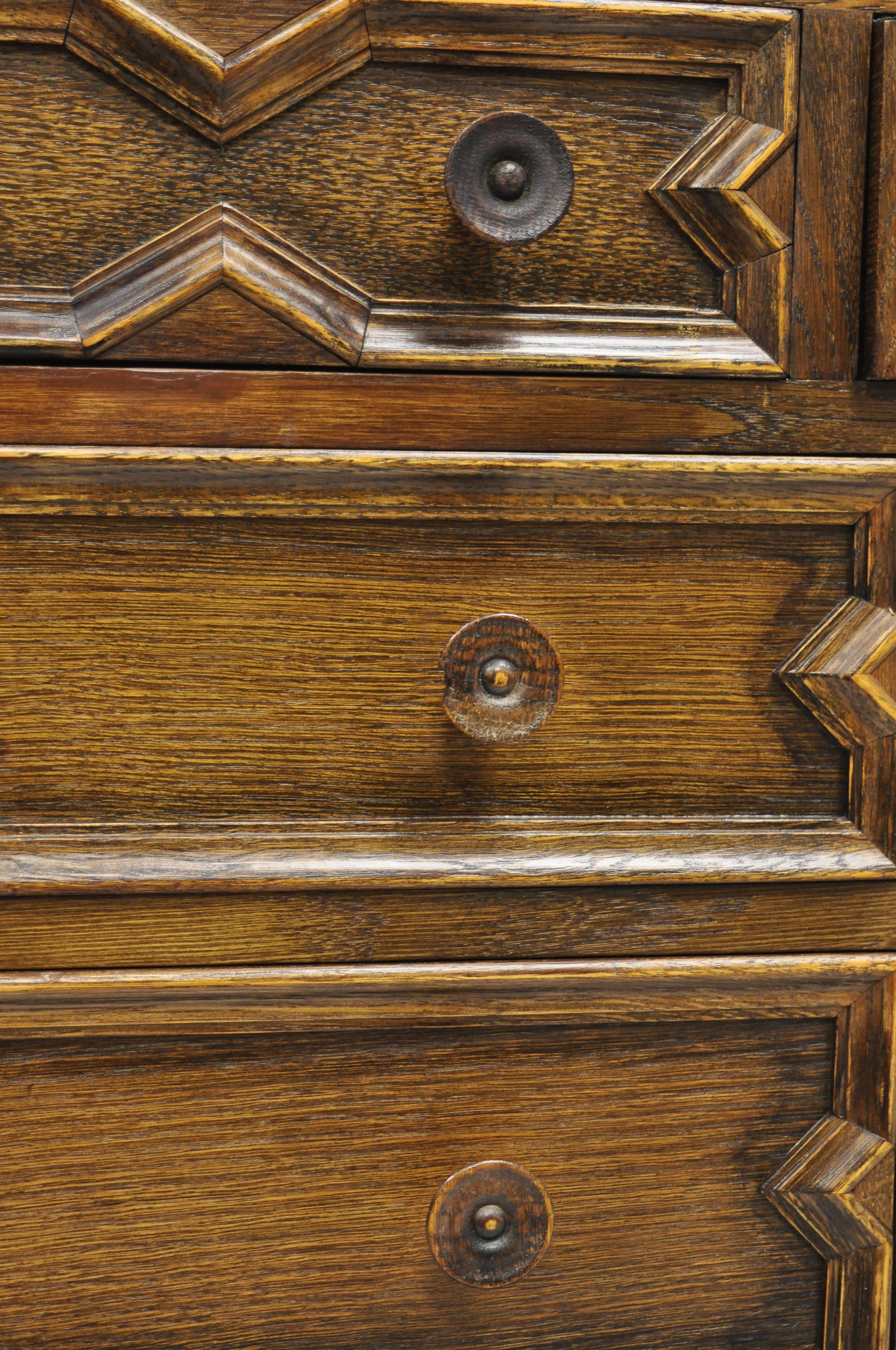 20th Century Antique English Jacobean Style Tiger Oak Wood Drop Front Secretary Desk