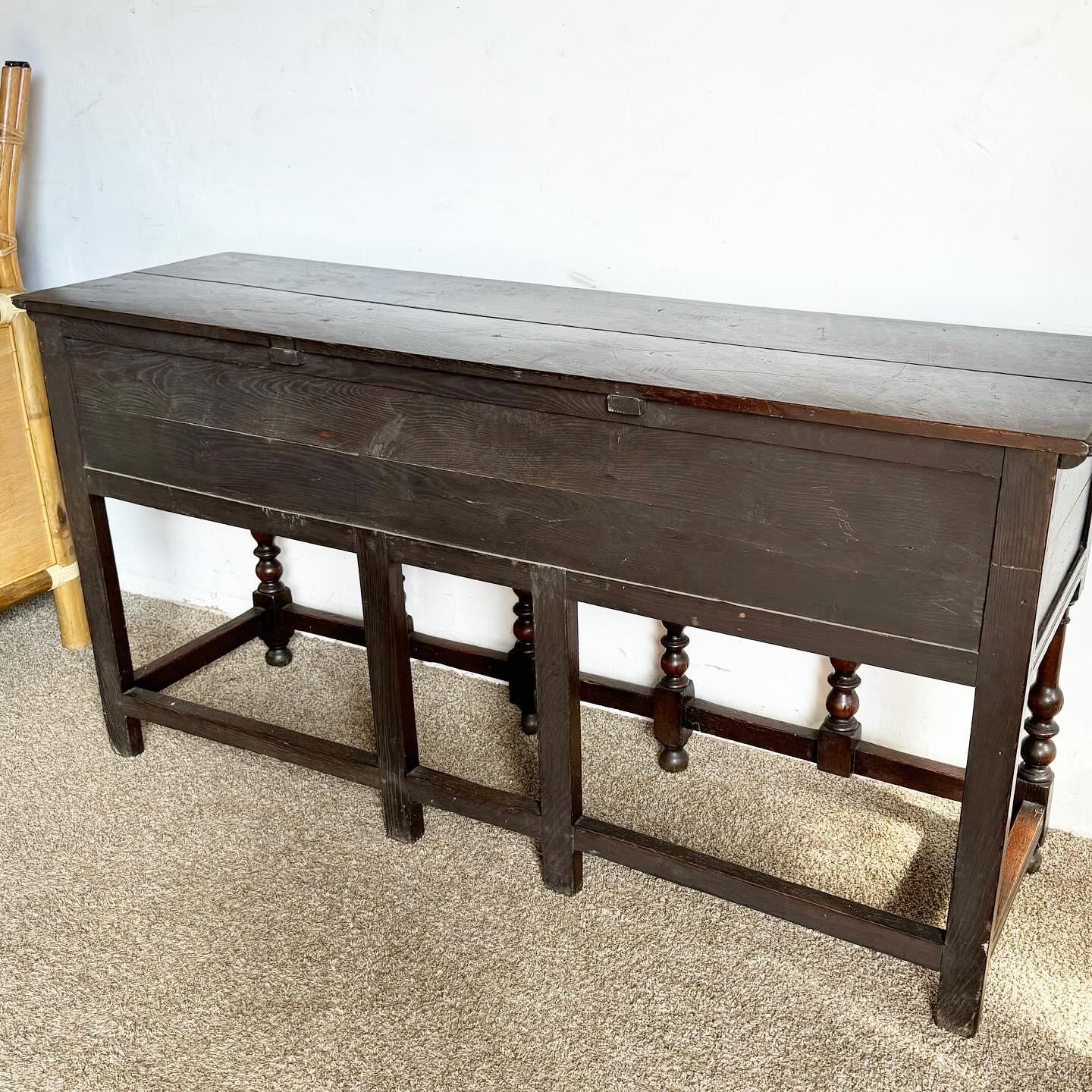 20th Century Antique English Jacobean Style Wooden Credenza/Sideboard For Sale