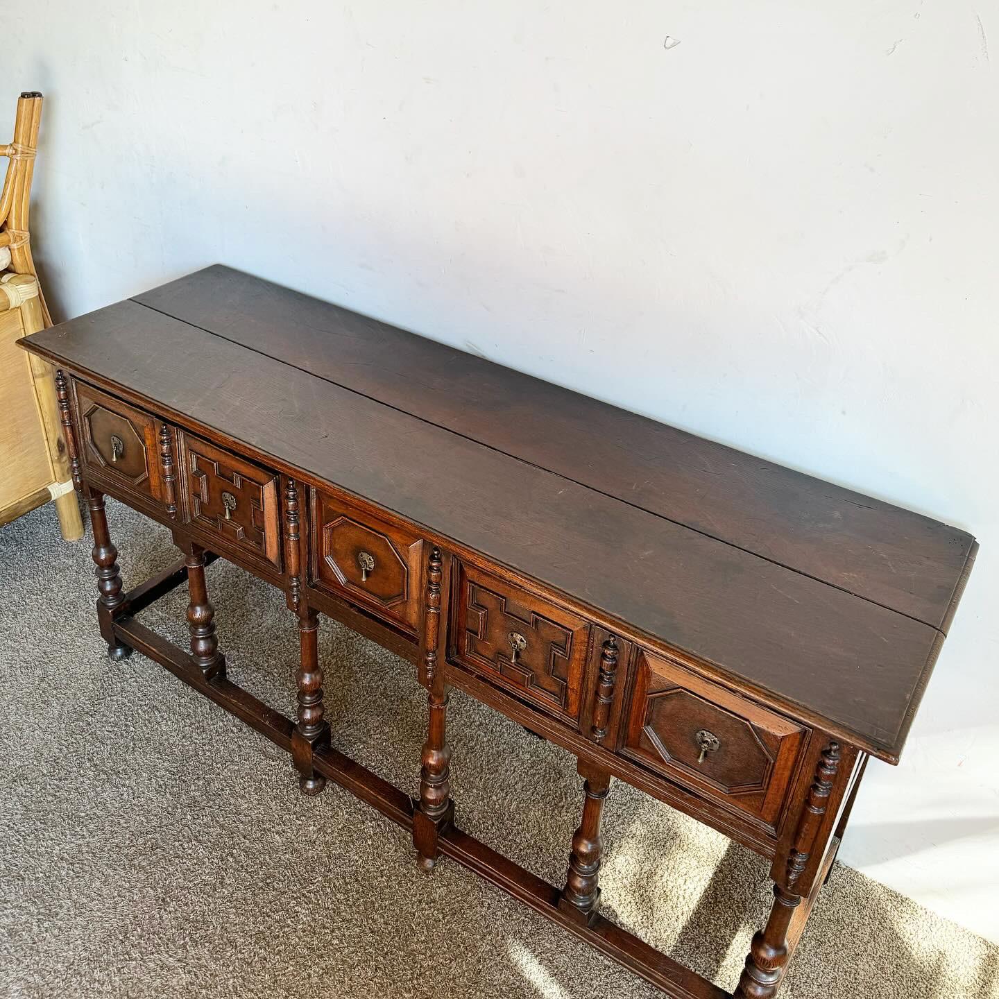 Antique English Jacobean Style Wooden Credenza/Sideboard For Sale 4