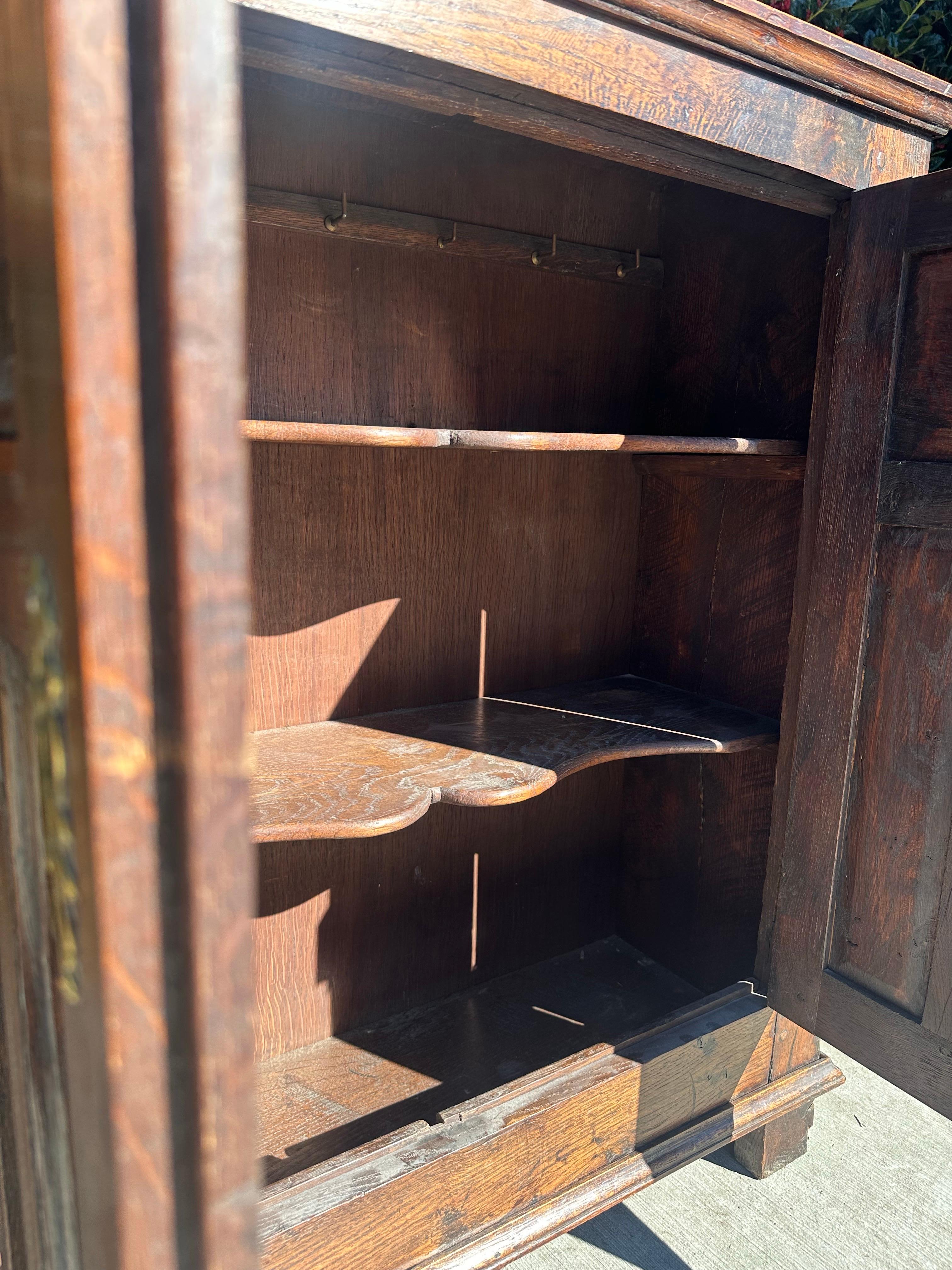 Antique English Jam Cabinet Cupboard 19th century  hand carved oak In Good Condition For Sale In Roswell, GA