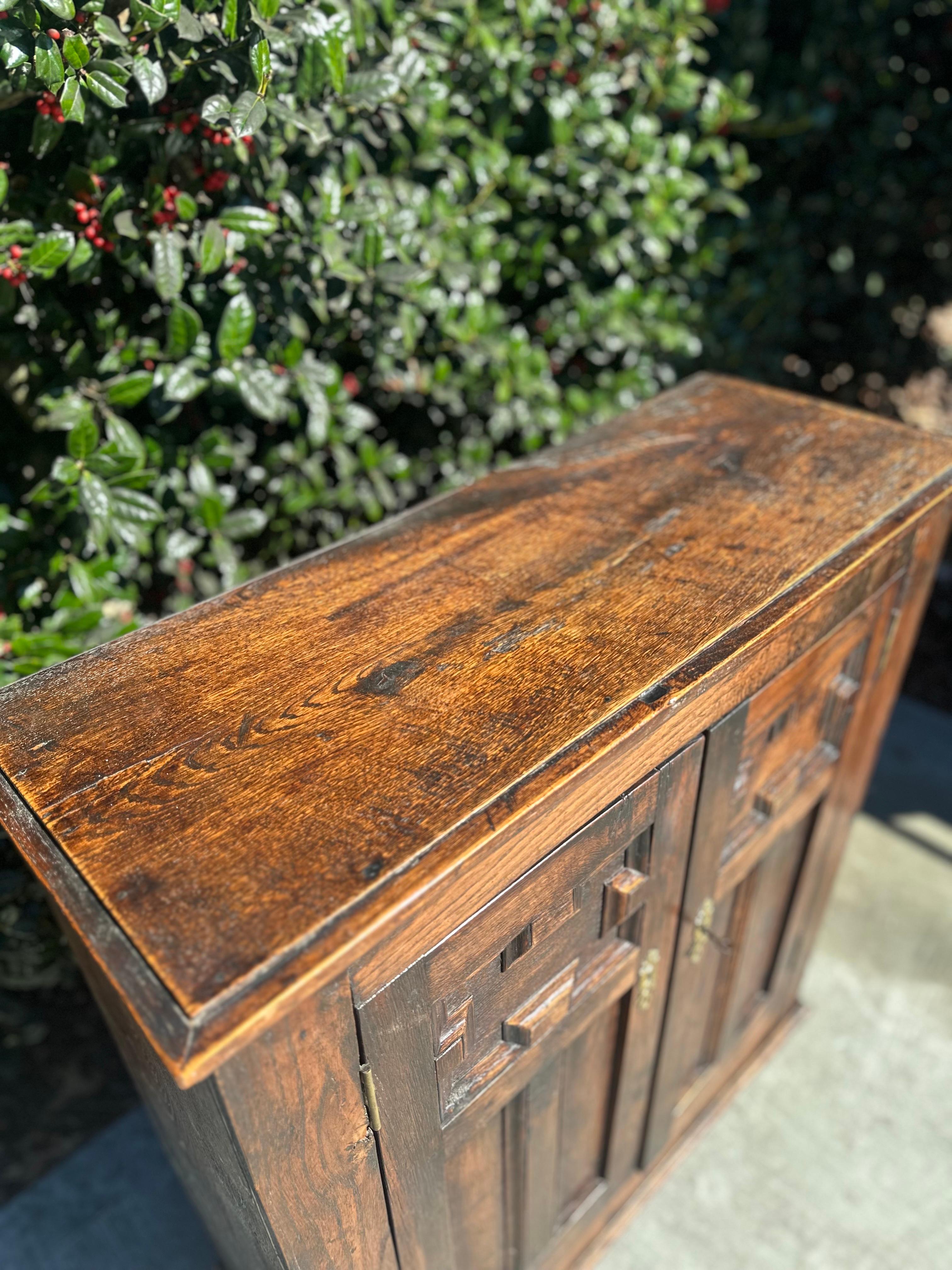 19th Century Antique English Jam Cabinet Cupboard 19th century  hand carved oak For Sale