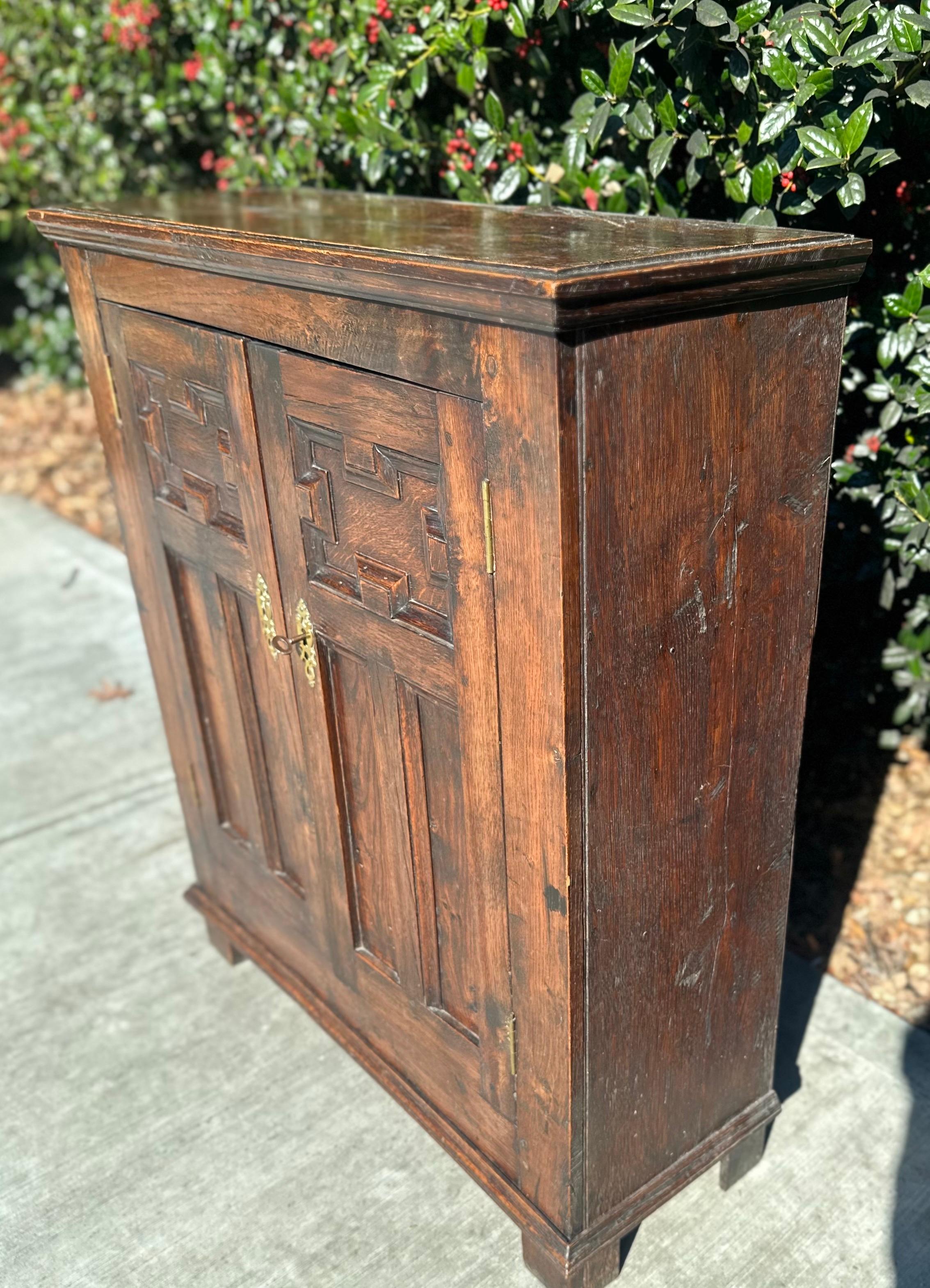 Antique English Jam Cabinet Cupboard 19th century  hand carved oak For Sale 1
