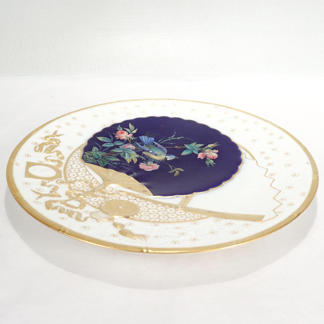 Antique English Japonisme Gilt & Enameled Porcelain Plate Attributed to Bodley 2