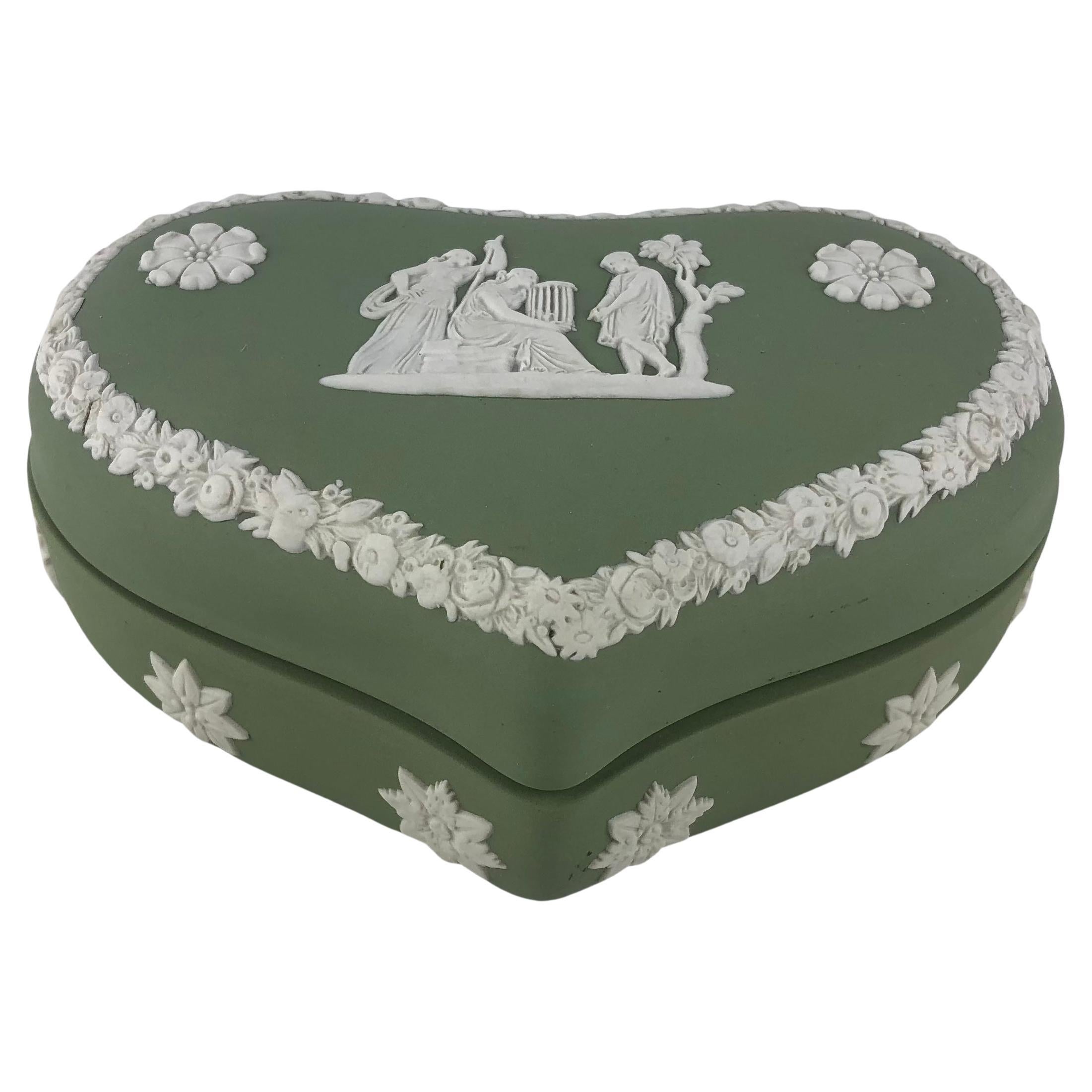 Antique English Jasperware Pale Green Jewelry or Trinket Box