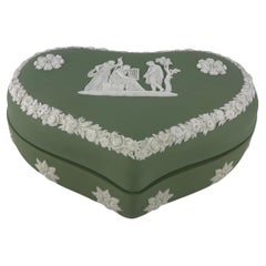 Retro English Jasperware Pale Green Jewelry or Trinket Box