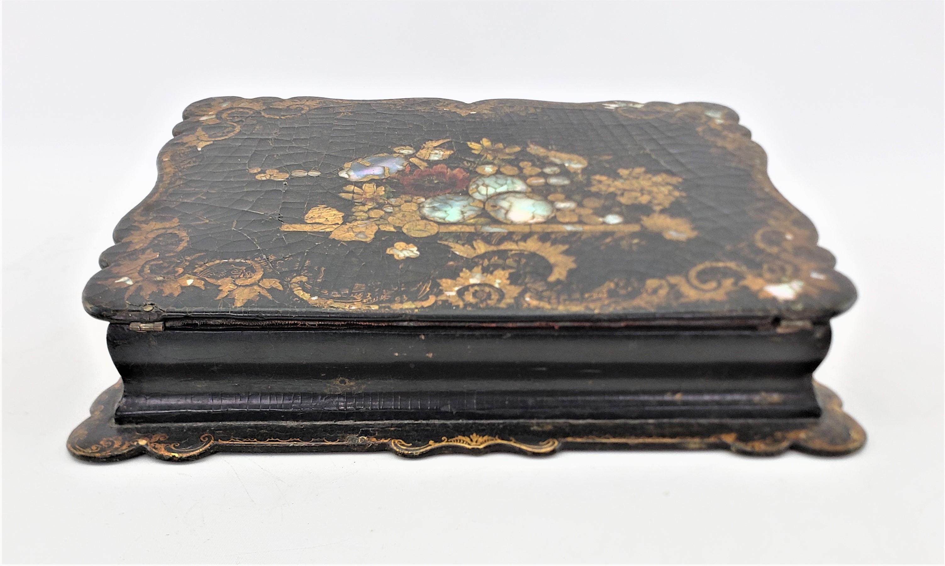 Antique English Jennens & Bettridge Paper Mache Ladies Writing Box or Lap Desk For Sale 1