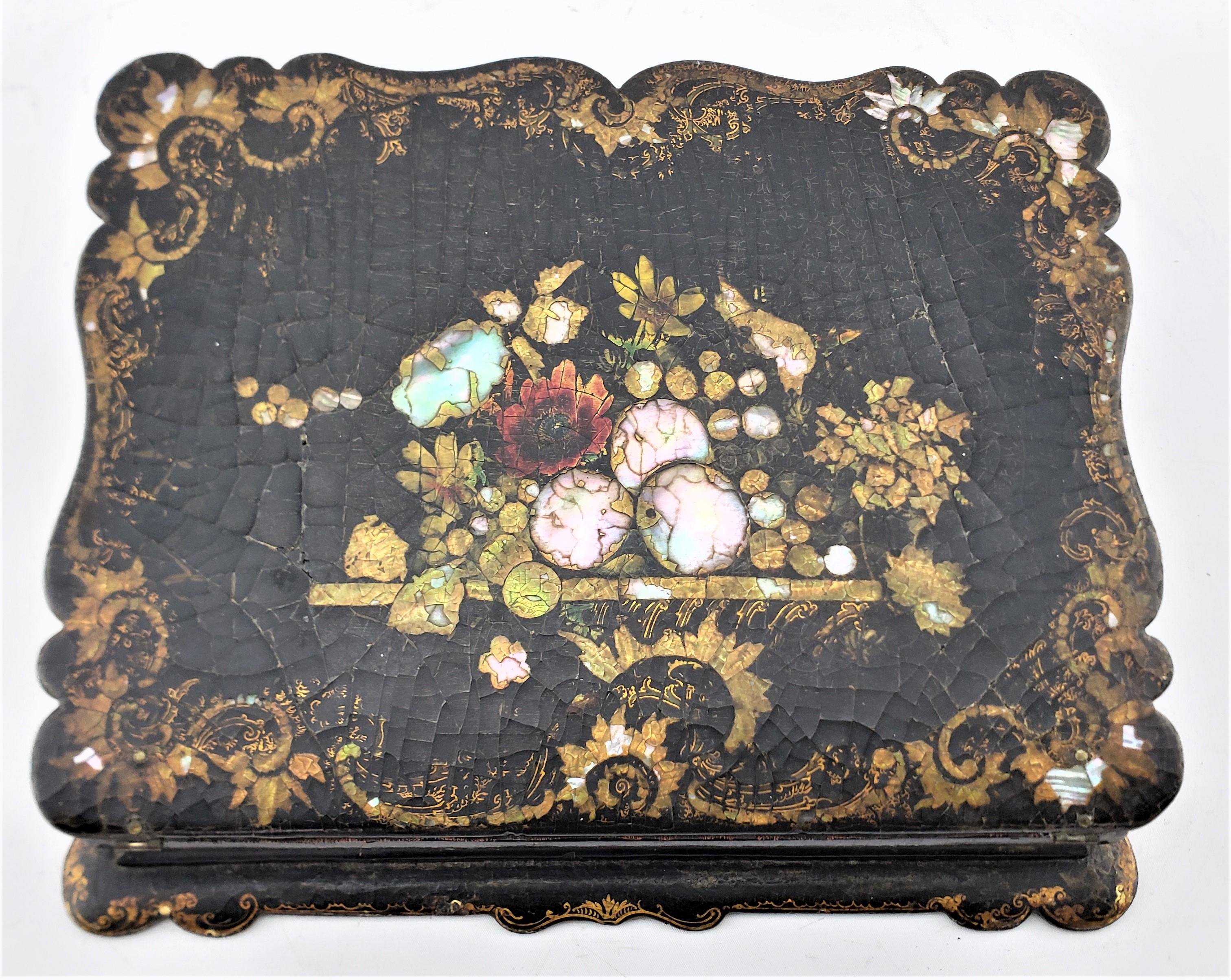 Antique English Jennens & Bettridge Paper Mache Ladies Writing Box or Lap Desk For Sale 2