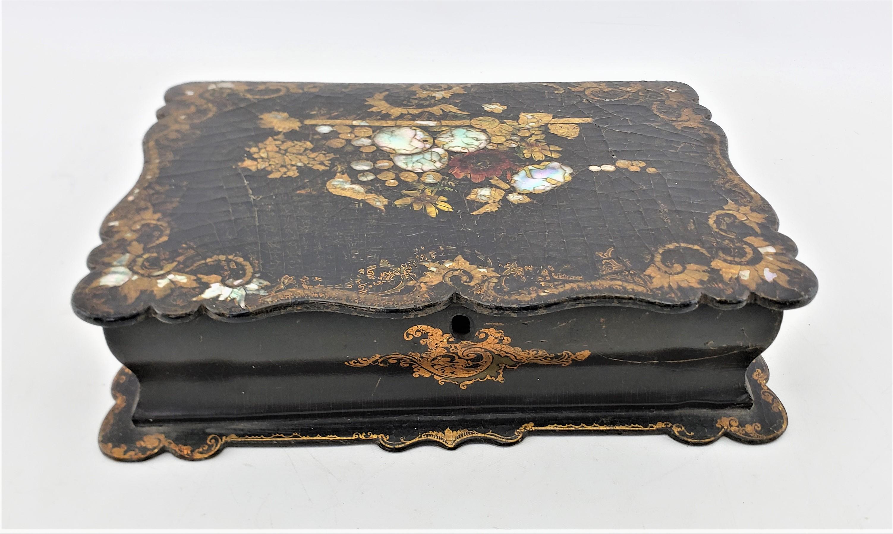 Japanned Antique English Jennens & Bettridge Paper Mache Ladies Writing Box or Lap Desk For Sale