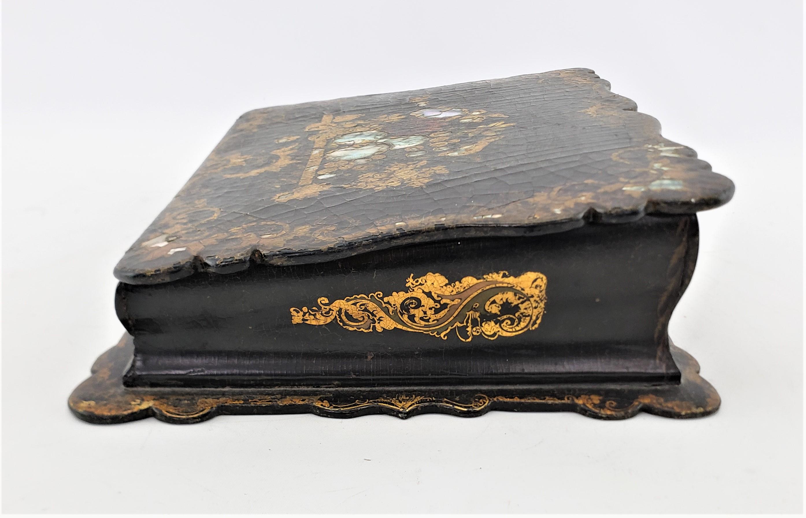 19th Century Antique English Jennens & Bettridge Paper Mache Ladies Writing Box or Lap Desk For Sale