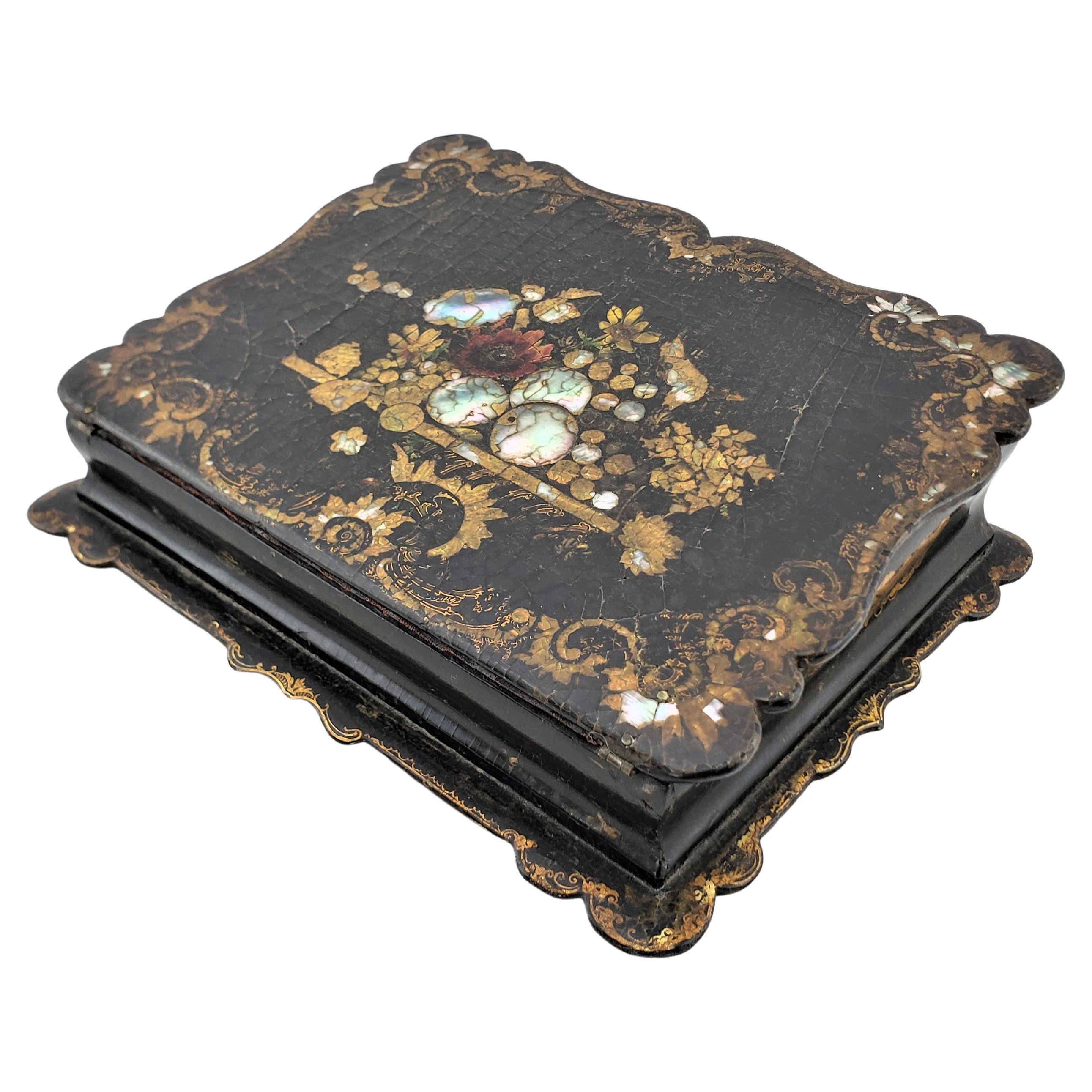 Antique English Jennens & Bettridge Paper Mache Ladies Writing Box or Lap Desk For Sale
